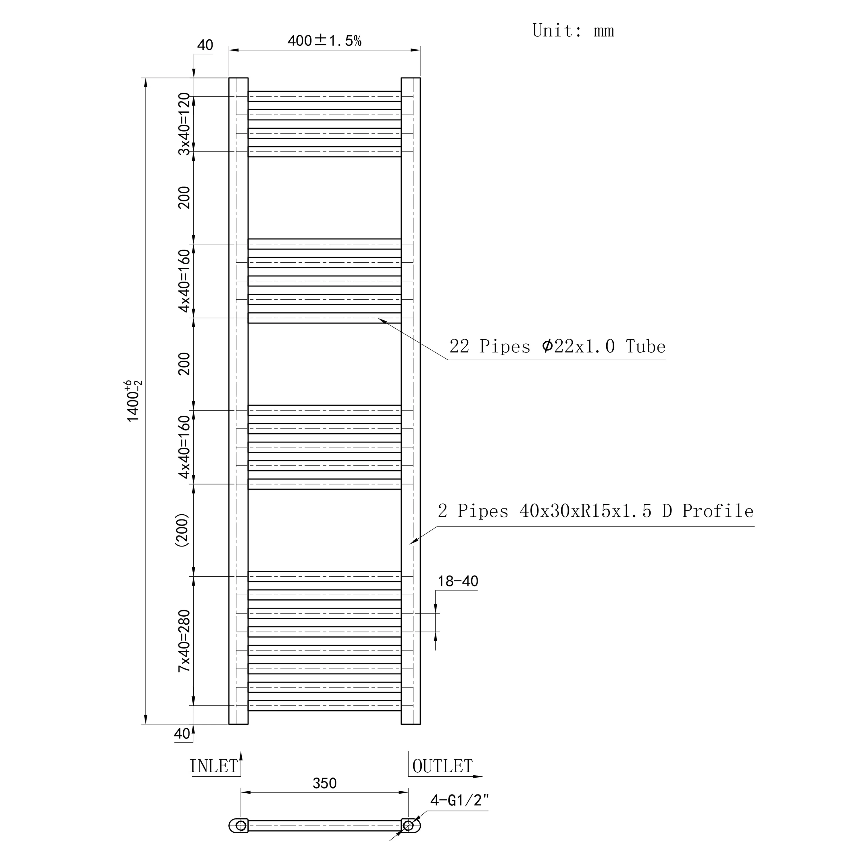 Matt Black Central Towel Rail Straight Ladder Heating Radiator Warmer - Image 20