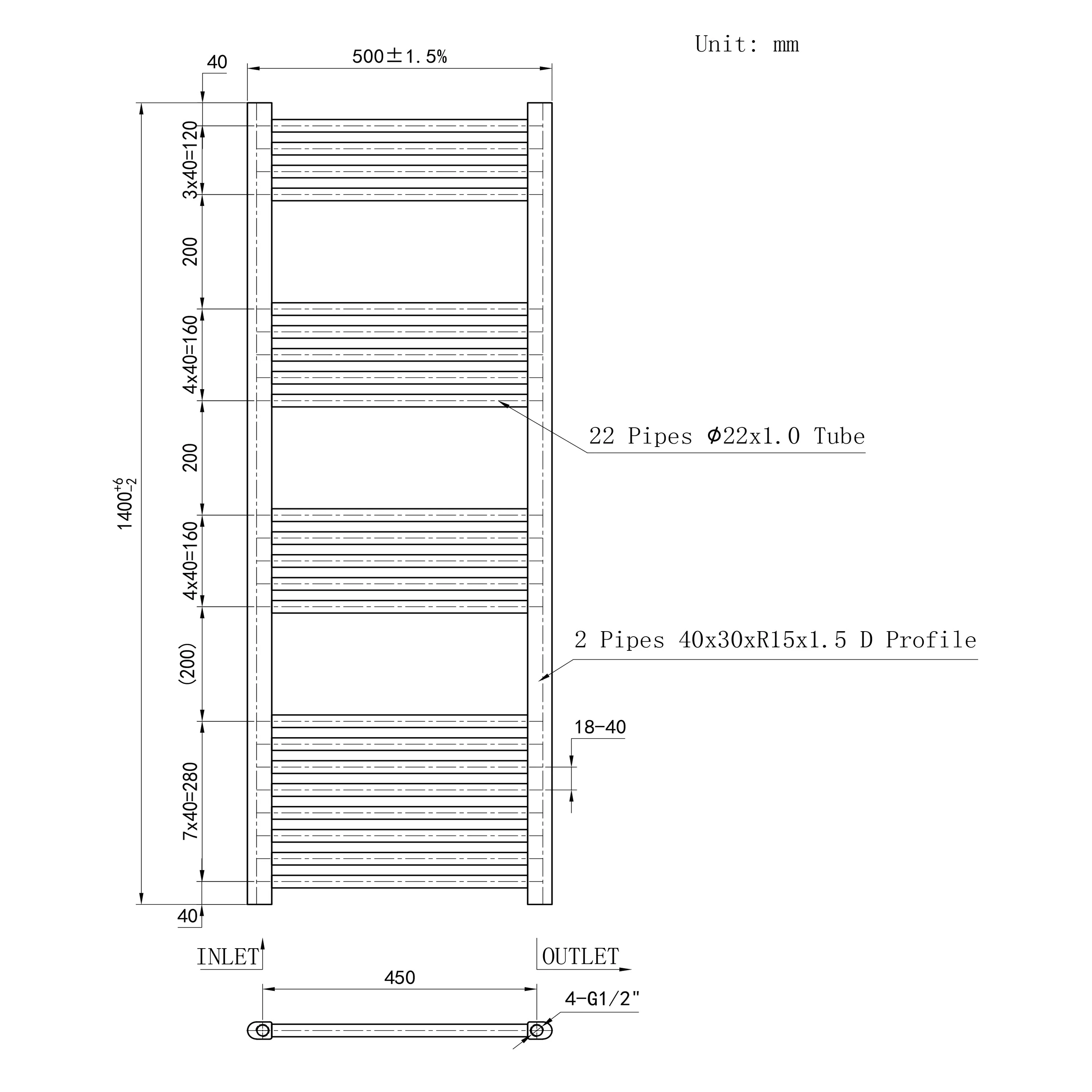 Matt Black Central Towel Rail Straight Ladder Heating Radiator Warmer - Image 22