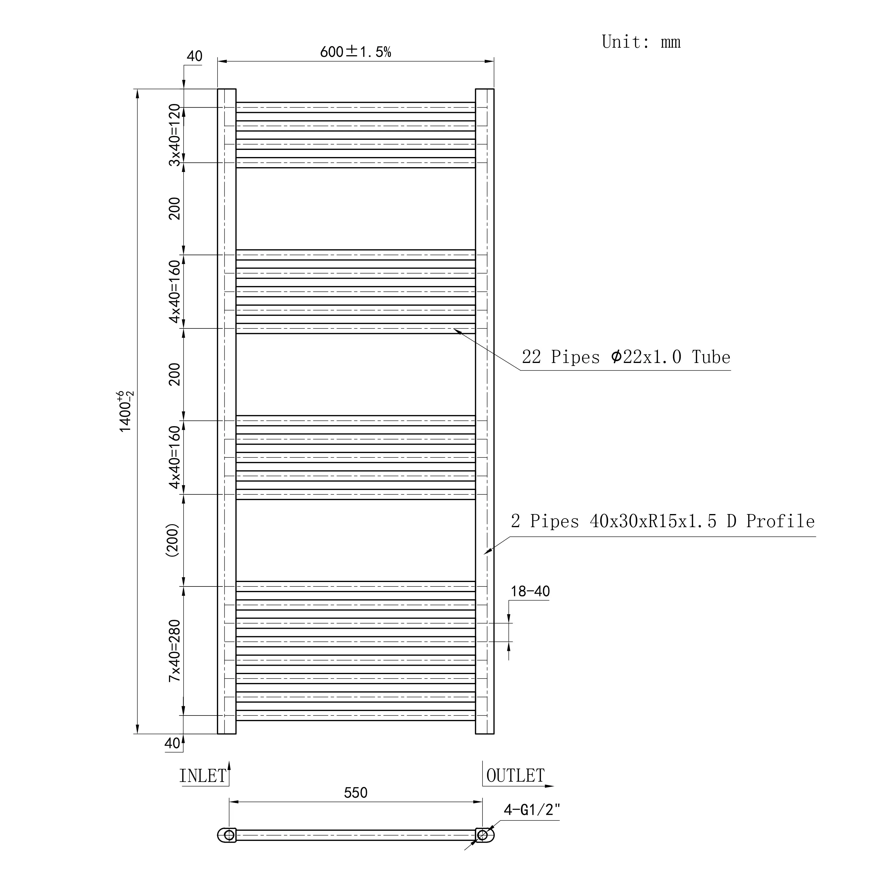 Matt Black Central Towel Rail Straight Ladder Heating Radiator Warmer - Image 23