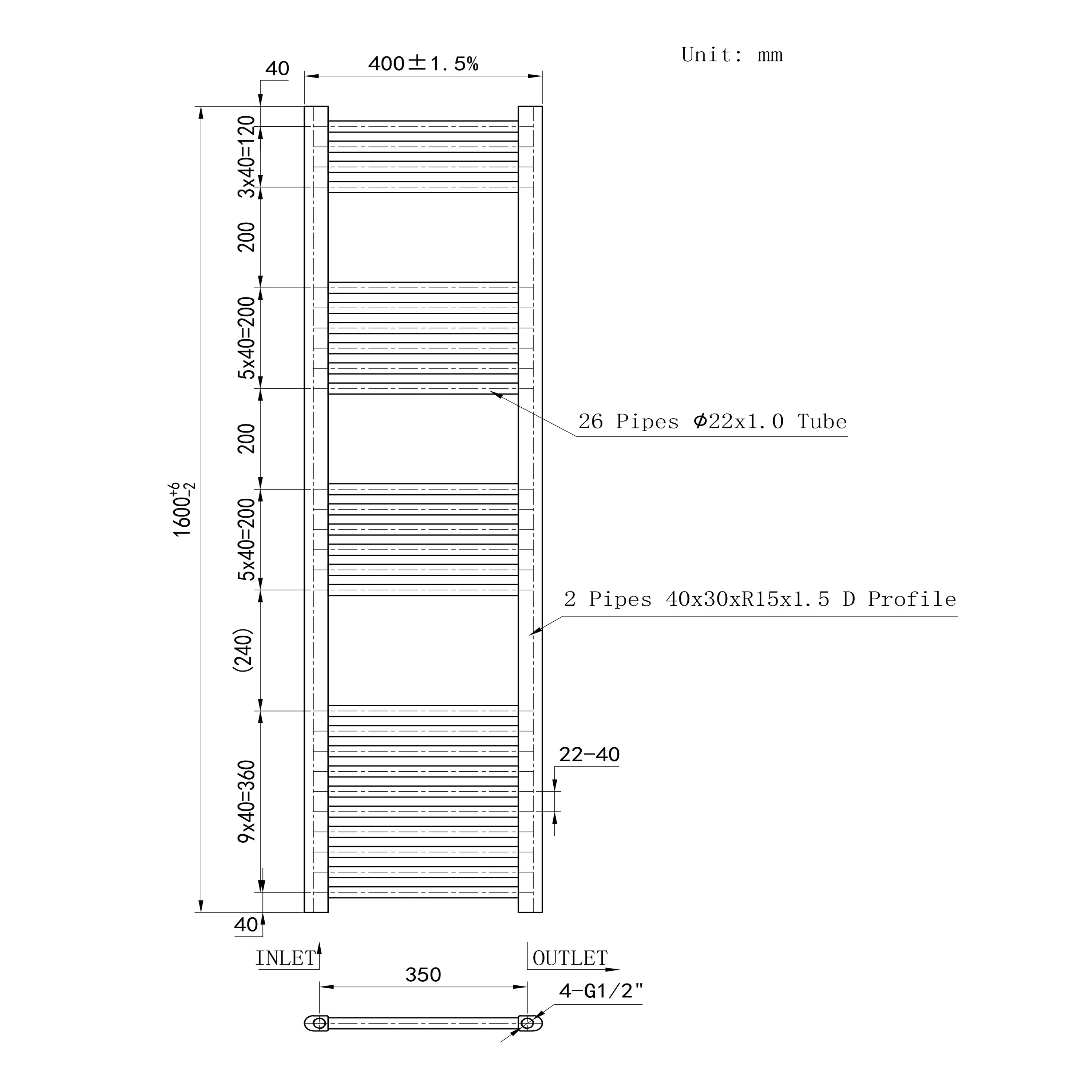 Matt Black Central Towel Rail Straight Ladder Heating Radiator Warmer - Image 24