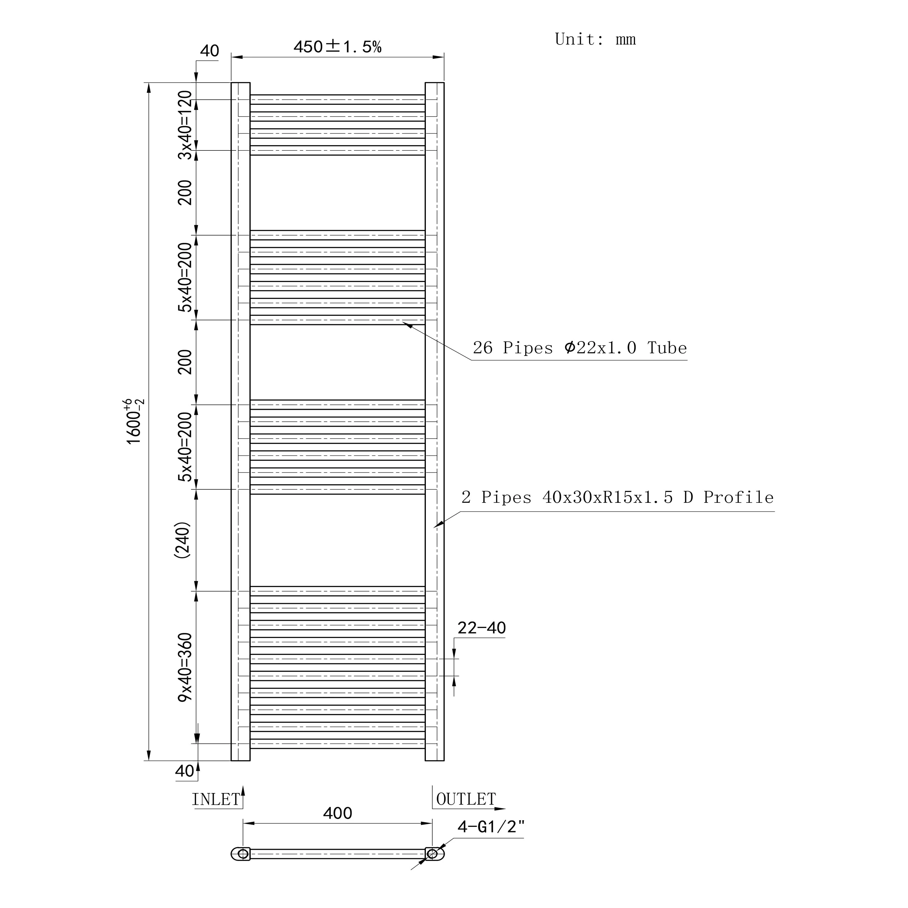 Matt Black Central Towel Rail Straight Ladder Heating Radiator Warmer - Image 25