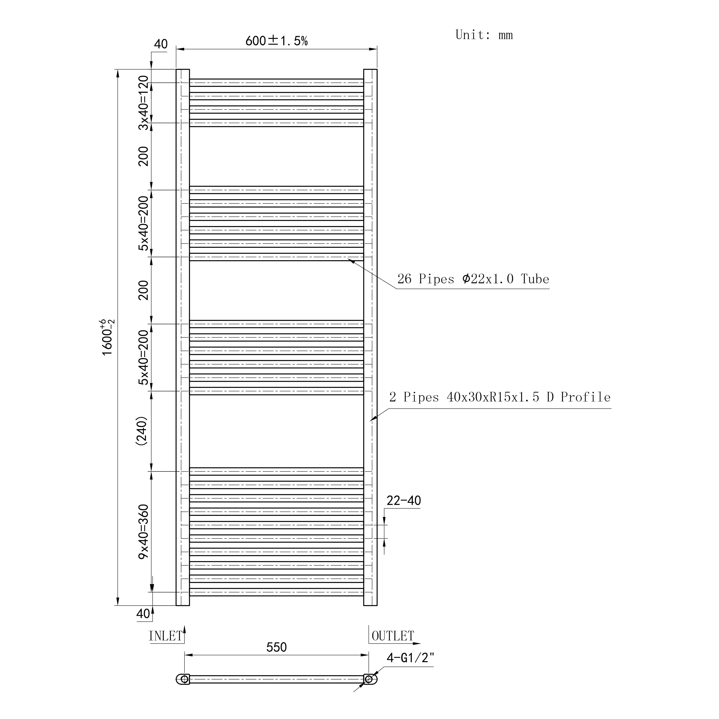 Matt Black Central Towel Rail Straight Ladder Heating Radiator Warmer - Image 27