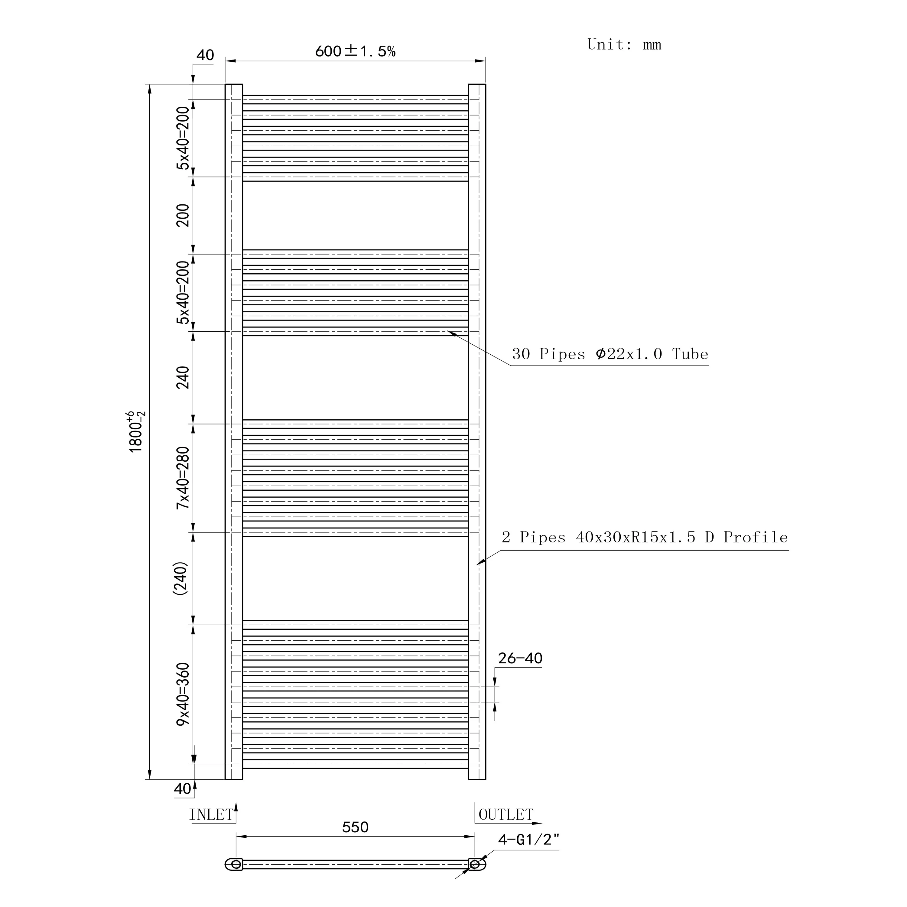 Matt Black Central Towel Rail Straight Ladder Heating Radiator Warmer - Image 31
