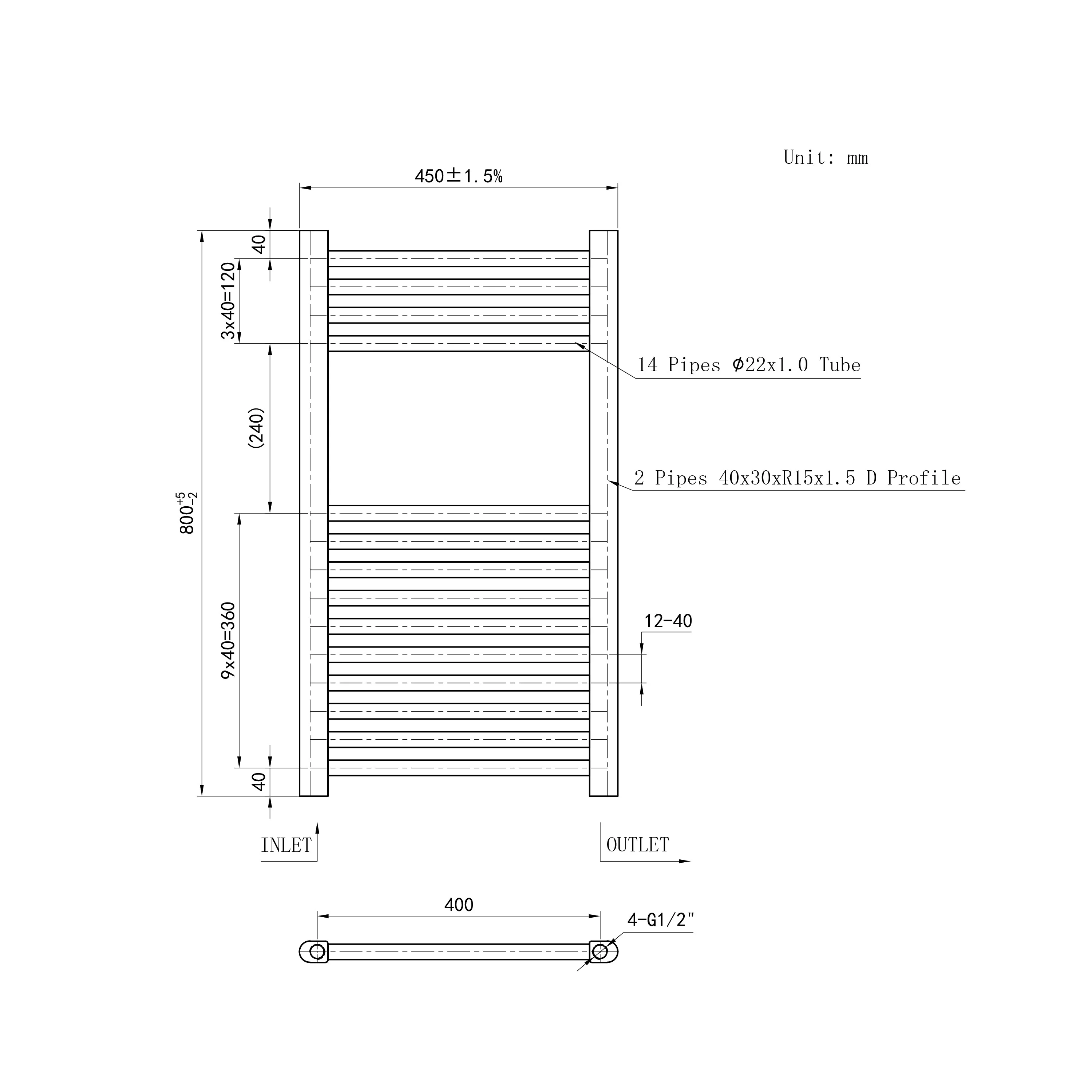 Matt Black Central Towel Rail Straight Ladder Heating Radiator Warmer - Image 9