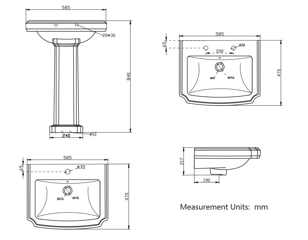 SKY BATHROOM Basin Sink Pedestal Full Floorstanding -2 Tap Hole - Image 5