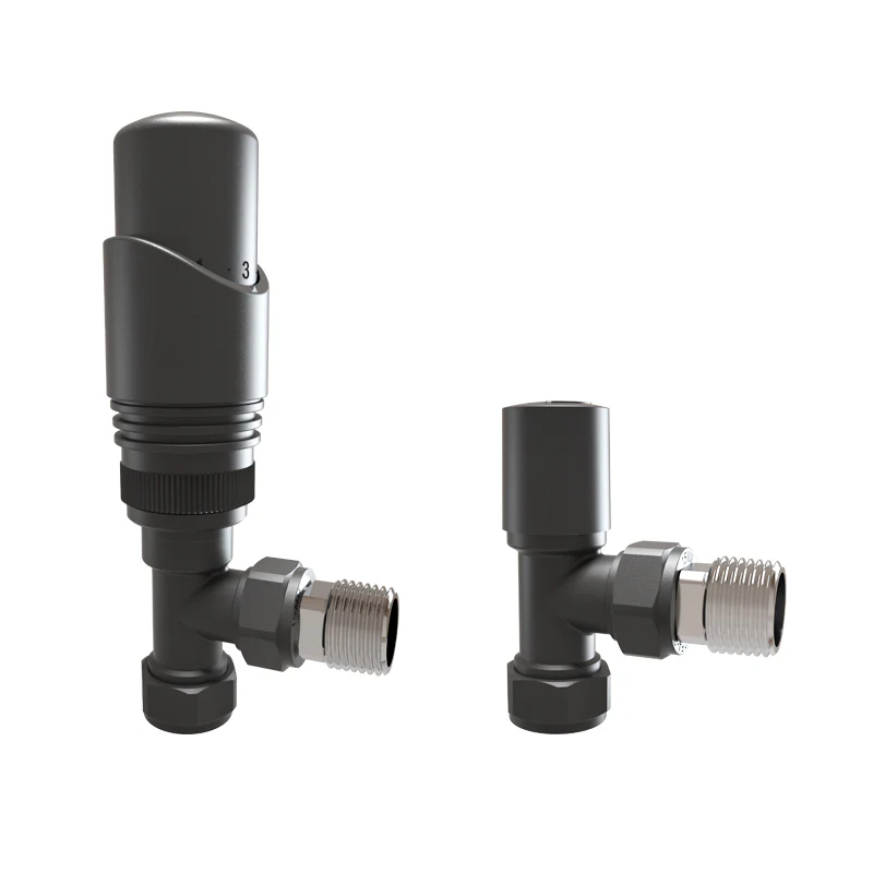 SKY BATHROOM Manual & Thermostatic TRV 15mm x 1/2 inch Chrome & Anthracite Radiator Angled Valve - Image 4