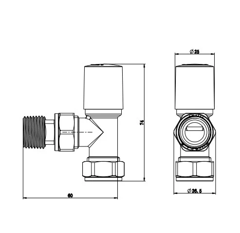 SKY BATHROOM Manual & Thermostatic TRV 15mm x 1/2 inch Chrome & Anthracite Radiator Angled Valve - Image 6