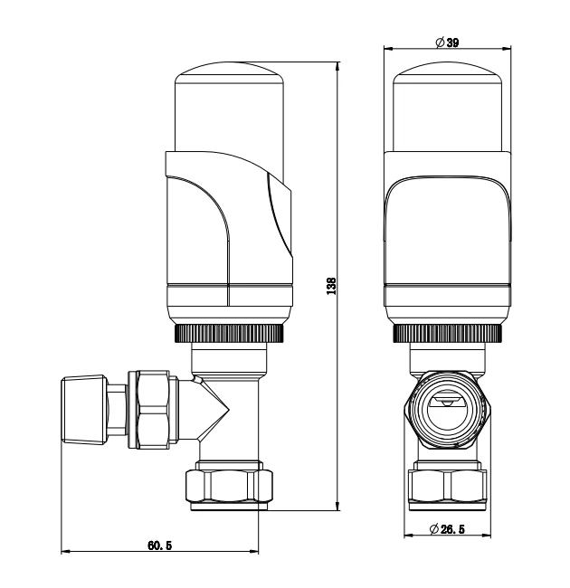 SKY BATHROOM Manual & Thermostatic TRV 15mm x 1/2 inch Chrome & Anthracite Radiator Angled Valve - Image 7