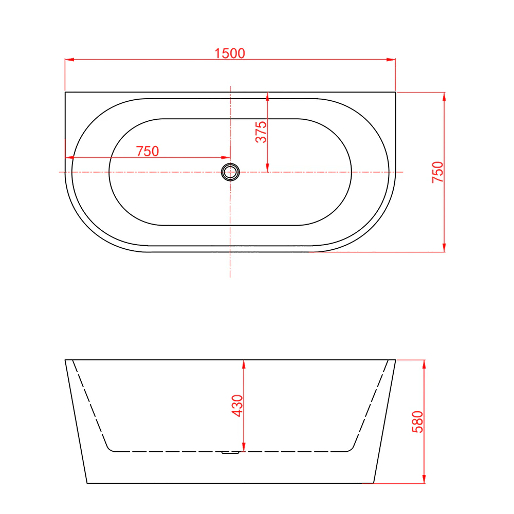 1500x750mm Freestanding Double Ended Shower Bath Bathtub - Image 3
