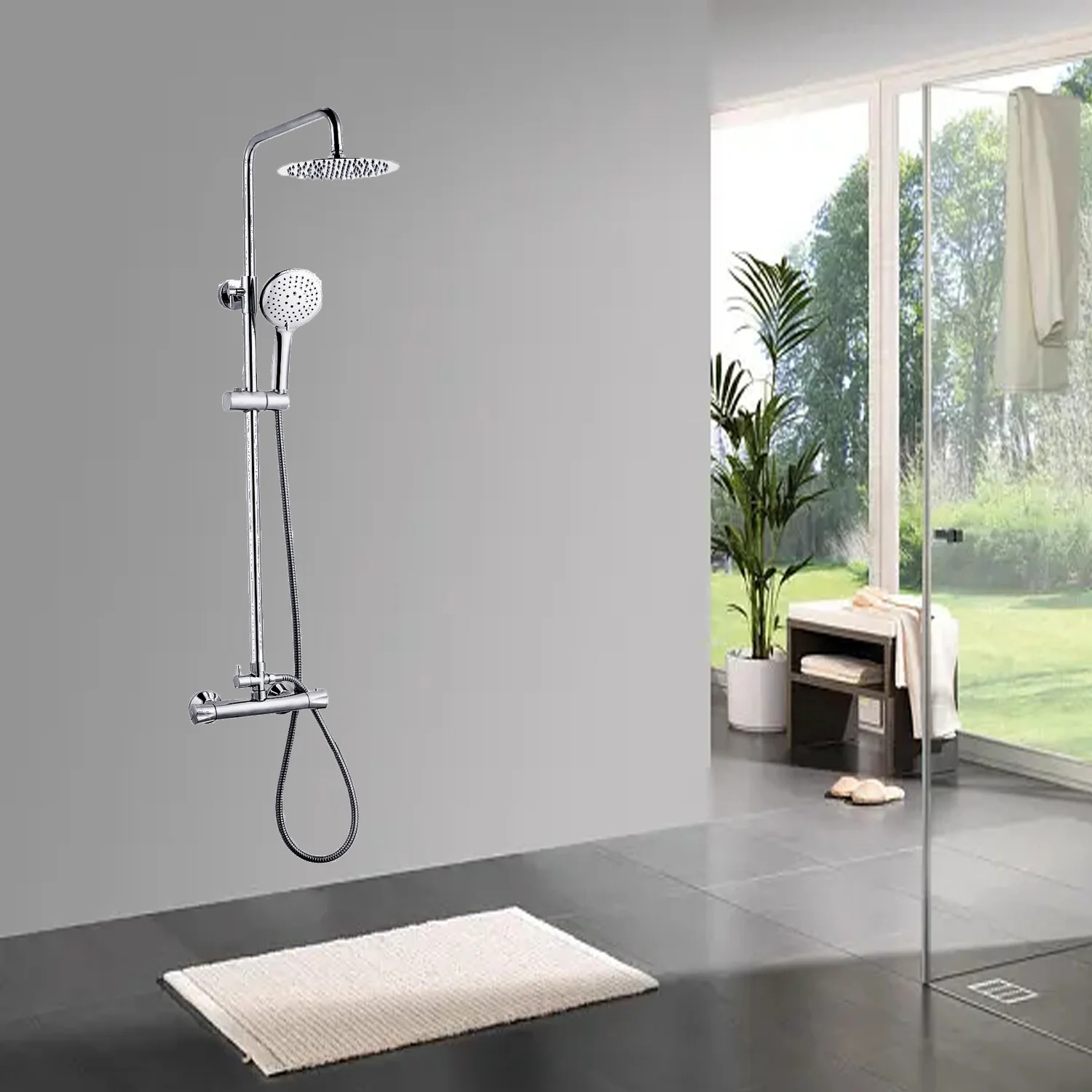 SKY Bathroom Thermostatic Shower Mixer Square&Round Chrome Finish Set - Image 2