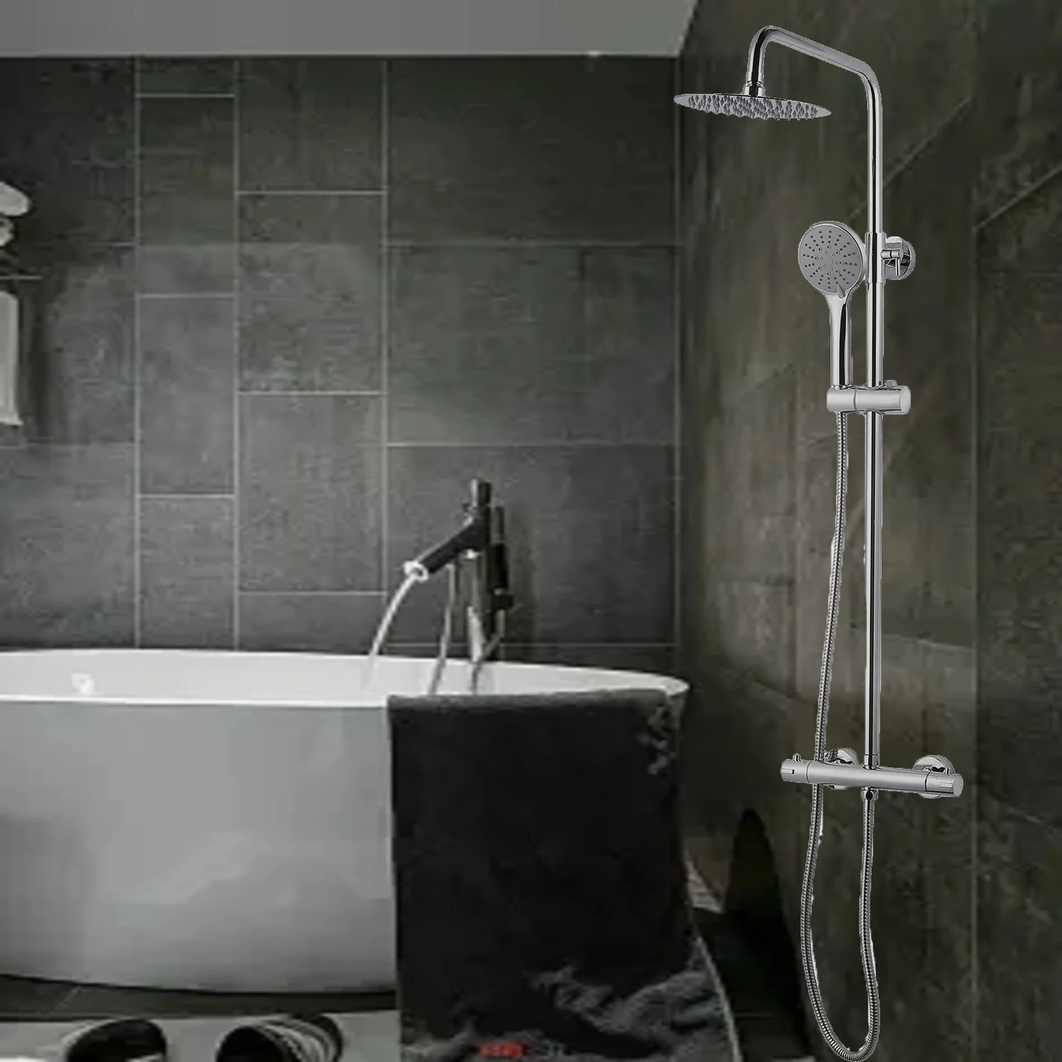SKY Bathroom Thermostatic Shower Mixer Square&Round Chrome Finish Set - Image 3