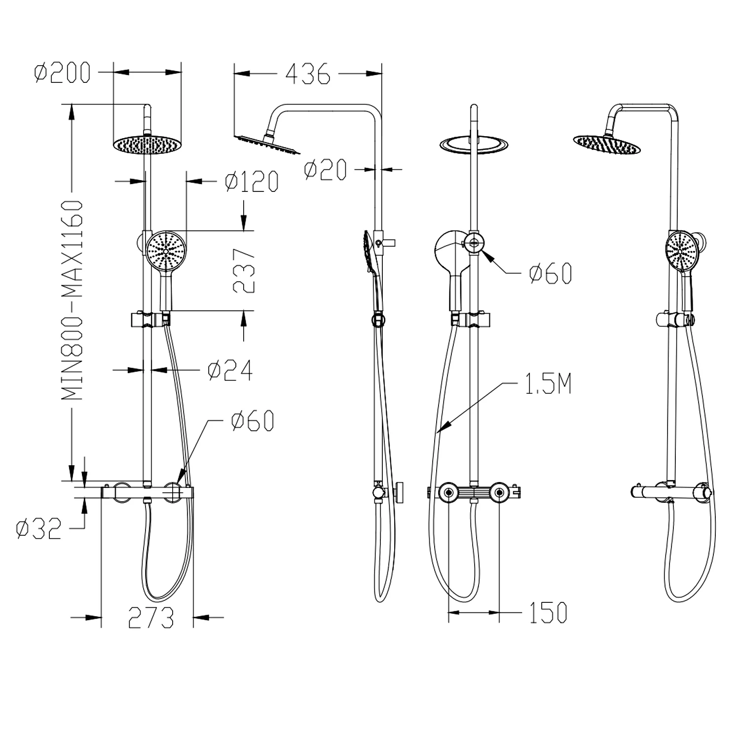 SKY Bathroom Thermostatic Shower Mixer Twin-head Value Shower Set - Image 11