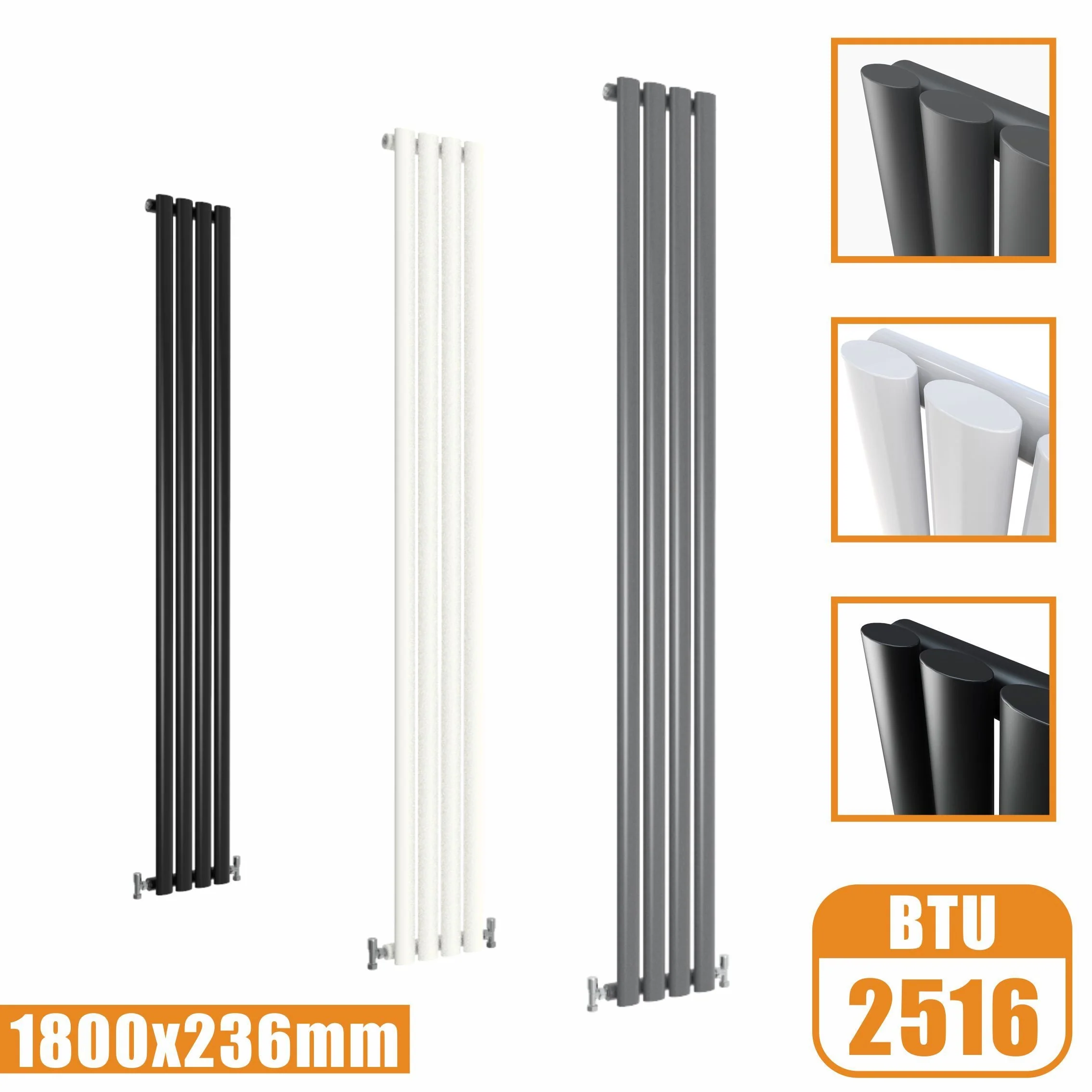 Sky Bathroom White/Anthracite/Black Oval Column Tall Vertical Central Heating Radiator - Image 10