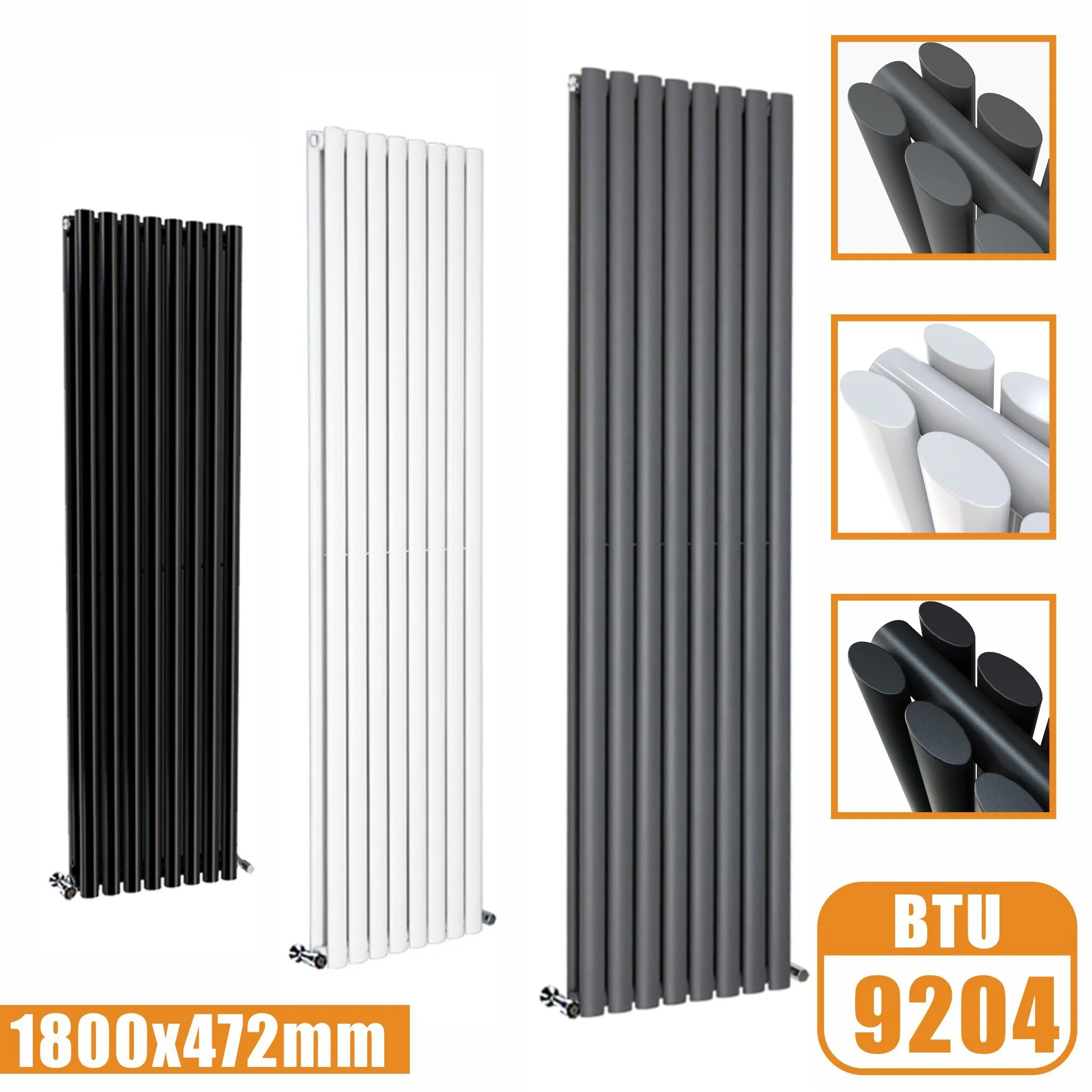 Sky Bathroom White/Anthracite/Black Oval Column Tall Vertical Central Heating Radiator - Image 11