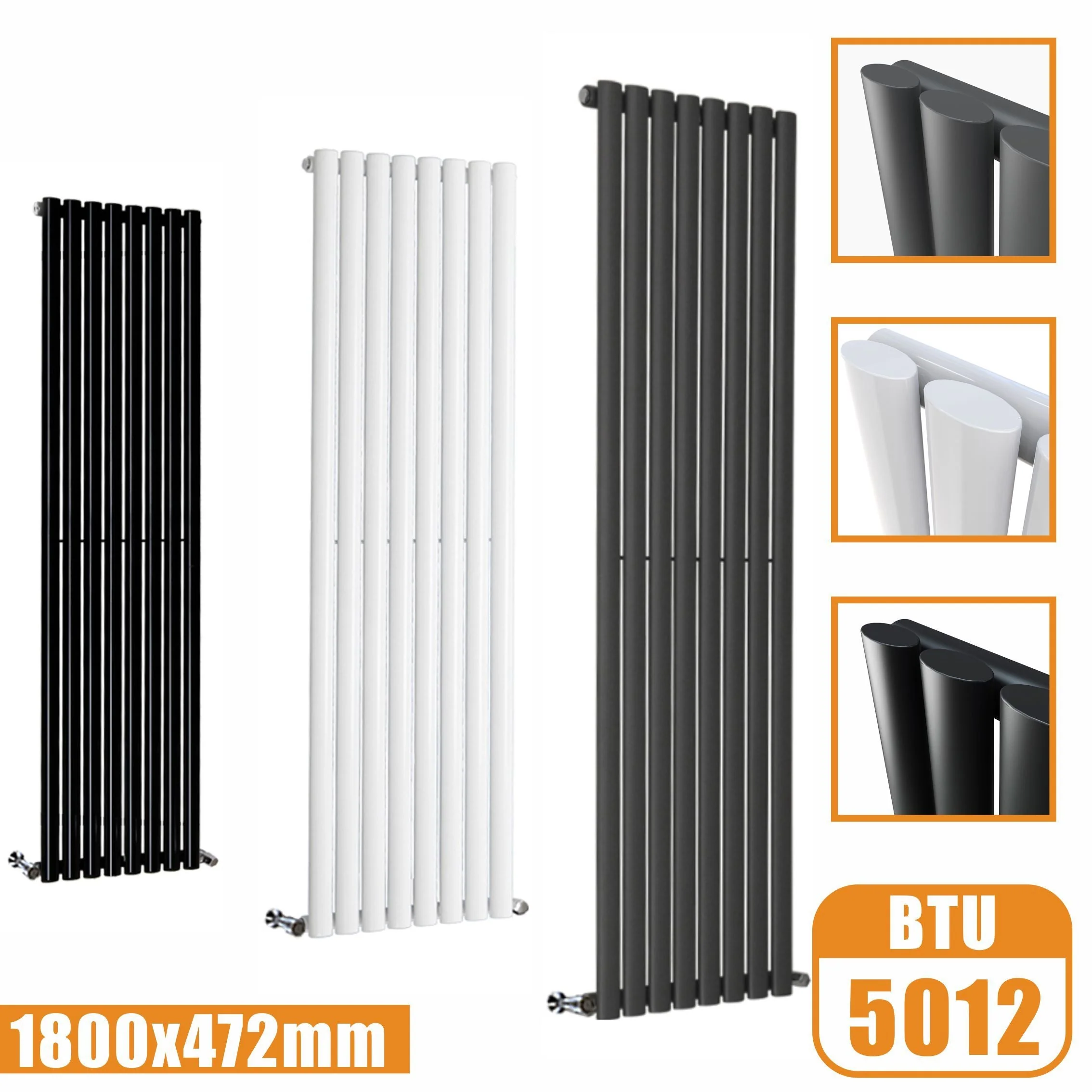 Sky Bathroom White/Anthracite/Black Oval Column Tall Vertical Central Heating Radiator - Image 12