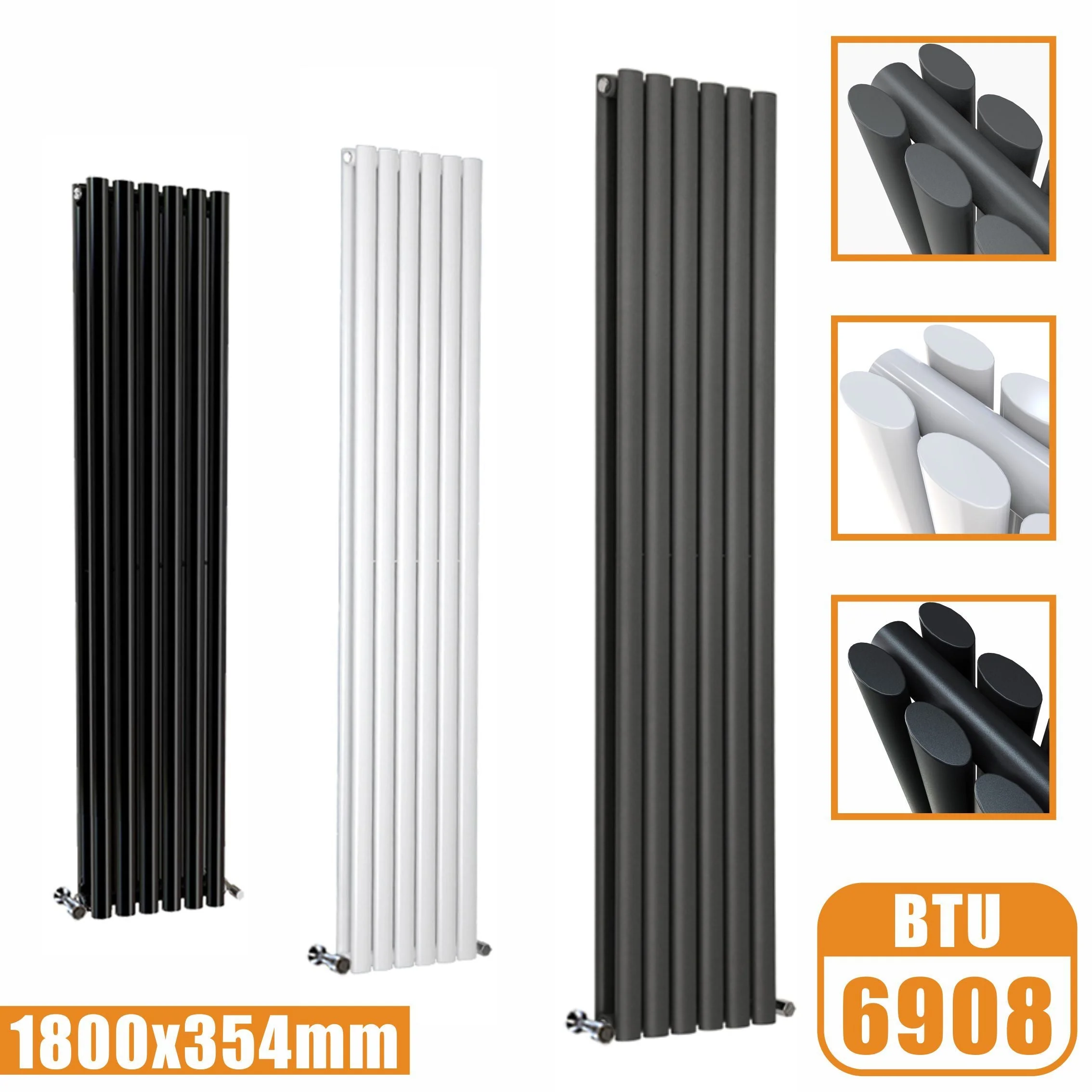 Sky Bathroom White/Anthracite/Black Oval Column Tall Vertical Central Heating Radiator - Image 13