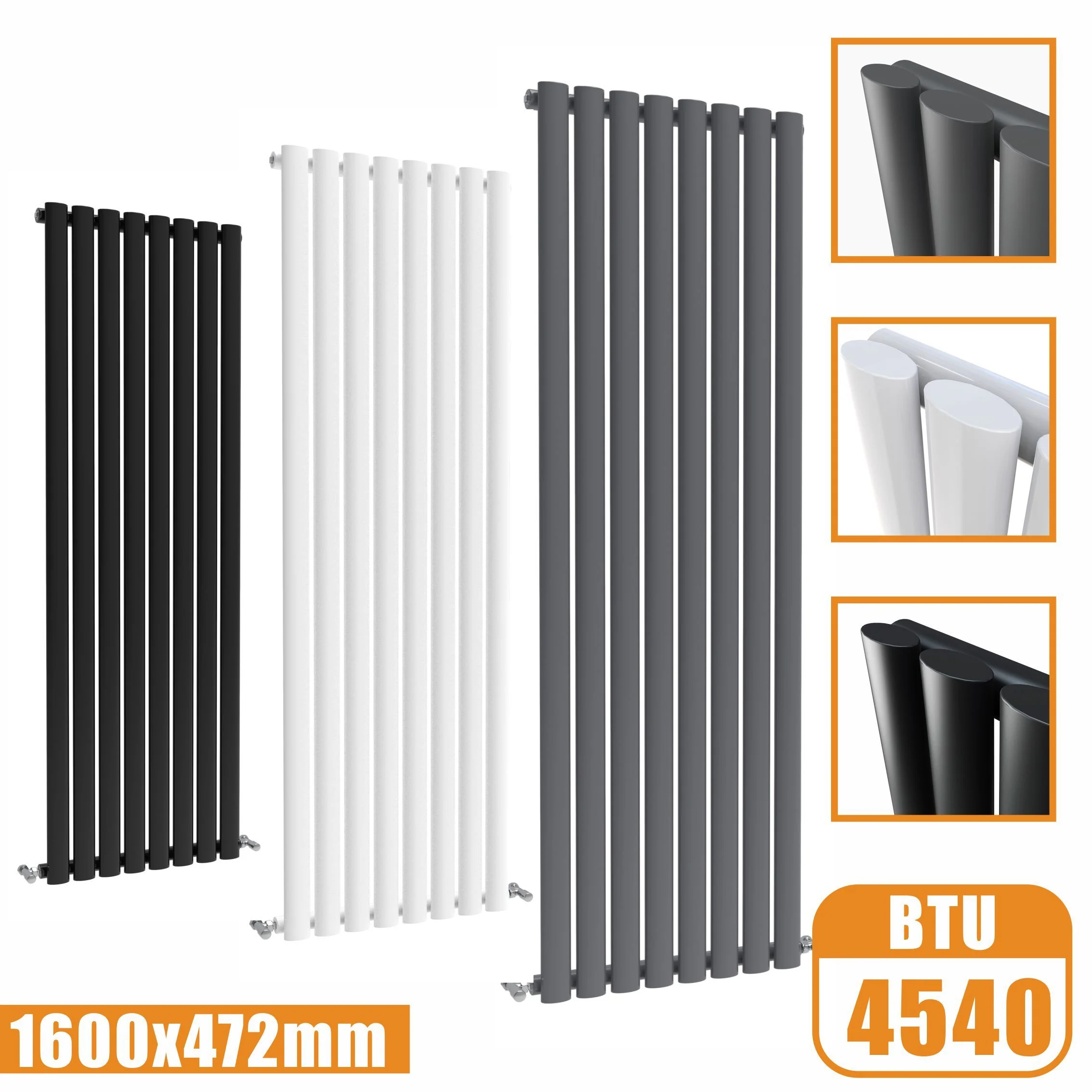 Sky Bathroom White/Anthracite/Black Oval Column Tall Vertical Central Heating Radiator - Image 16