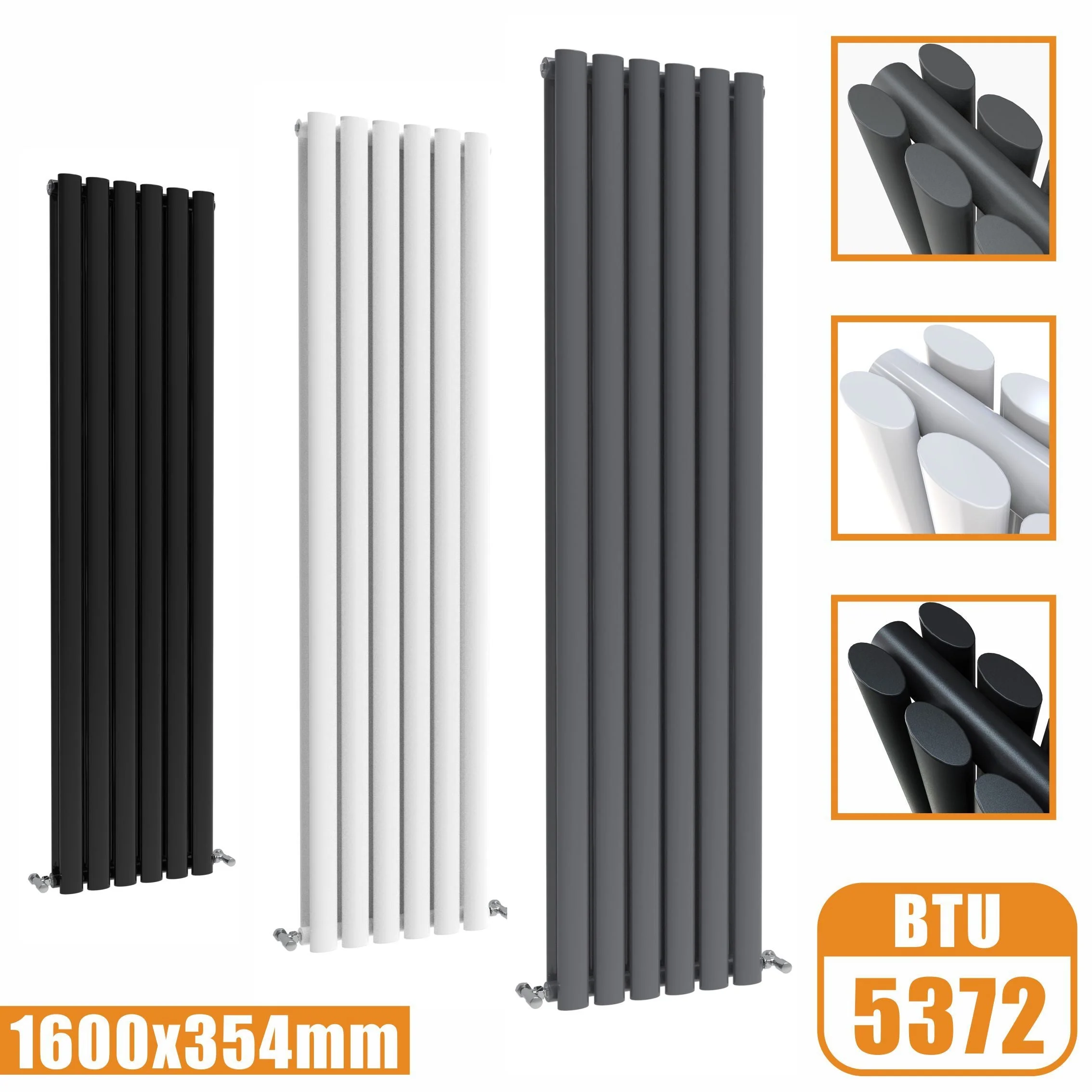 Sky Bathroom White/Anthracite/Black Oval Column Tall Vertical Central Heating Radiator - Image 17