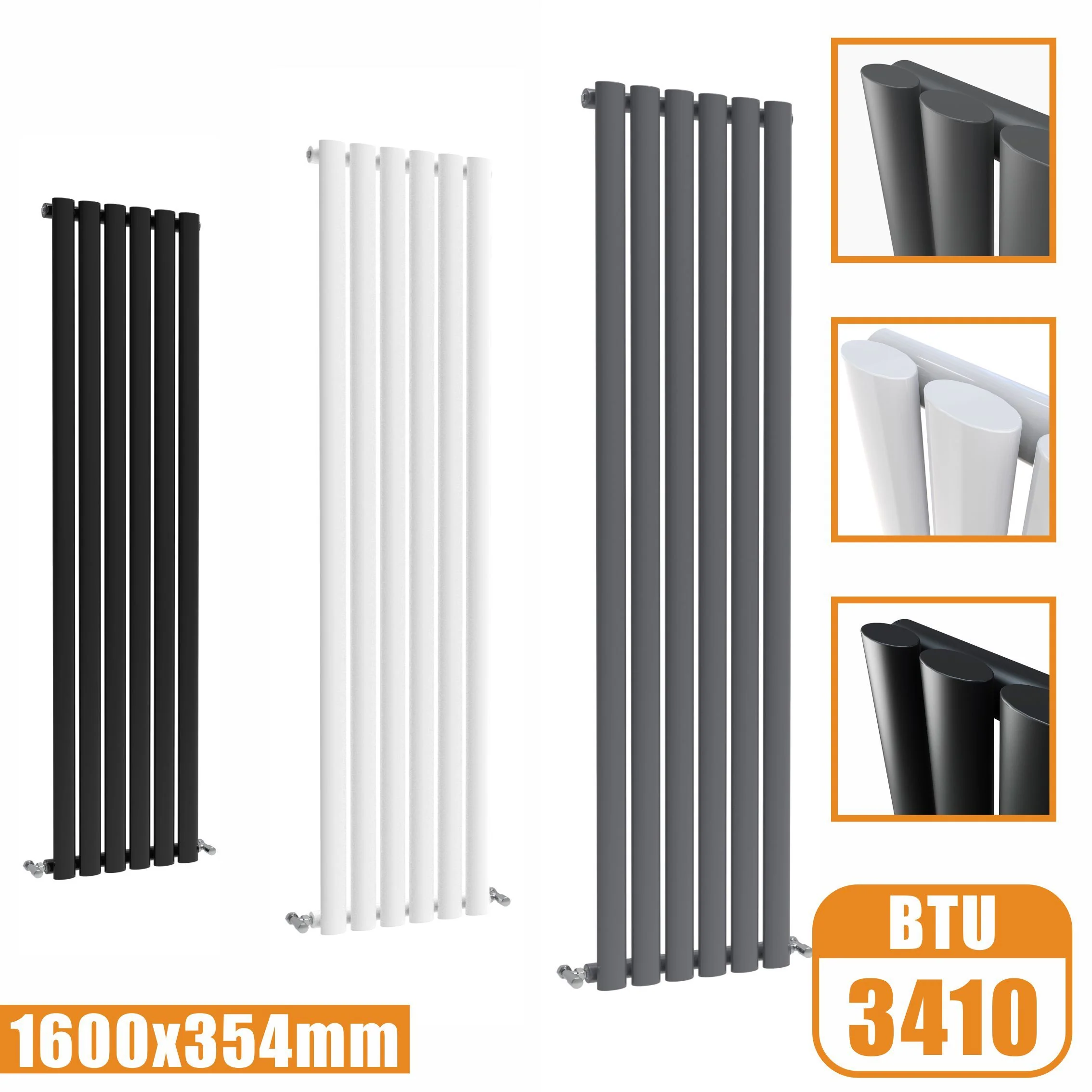 Sky Bathroom White/Anthracite/Black Oval Column Tall Vertical Central Heating Radiator - Image 18
