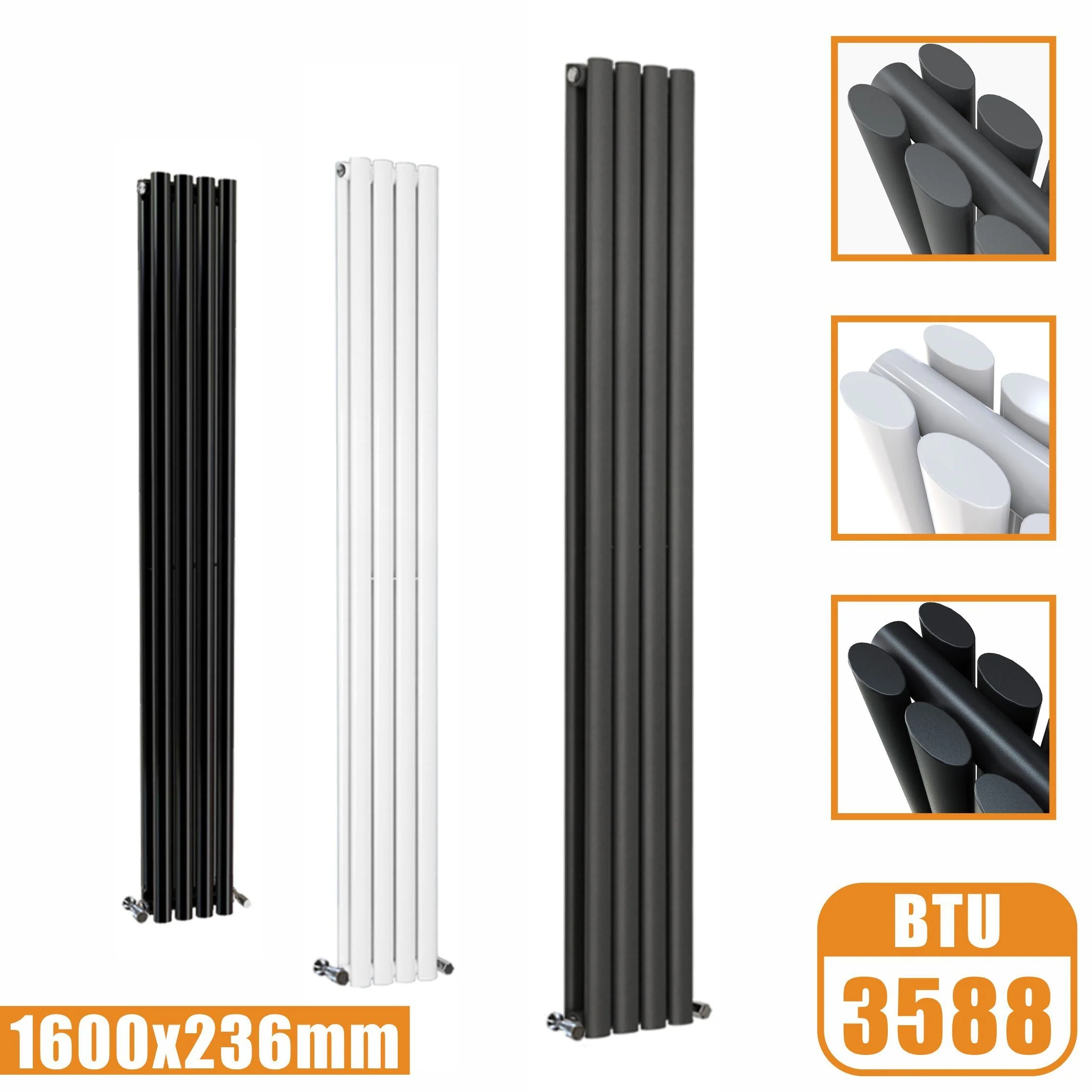 Sky Bathroom White/Anthracite/Black Oval Column Tall Vertical Central Heating Radiator - Image 19