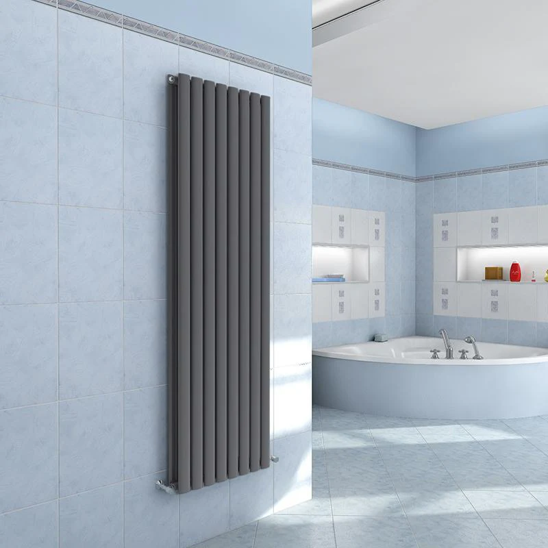 Sky Bathroom White/Anthracite/Black Oval Column Tall Vertical Central Heating Radiator - Image 2