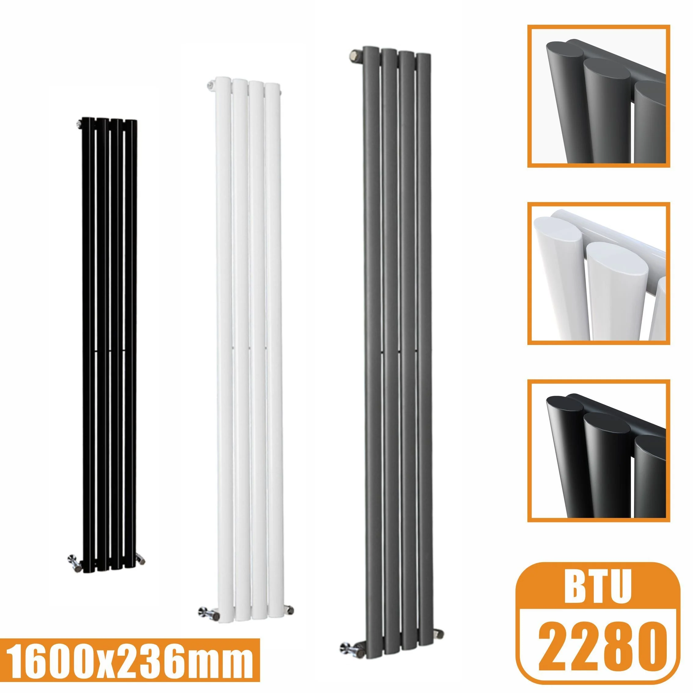 Sky Bathroom White/Anthracite/Black Oval Column Tall Vertical Central Heating Radiator - Image 20