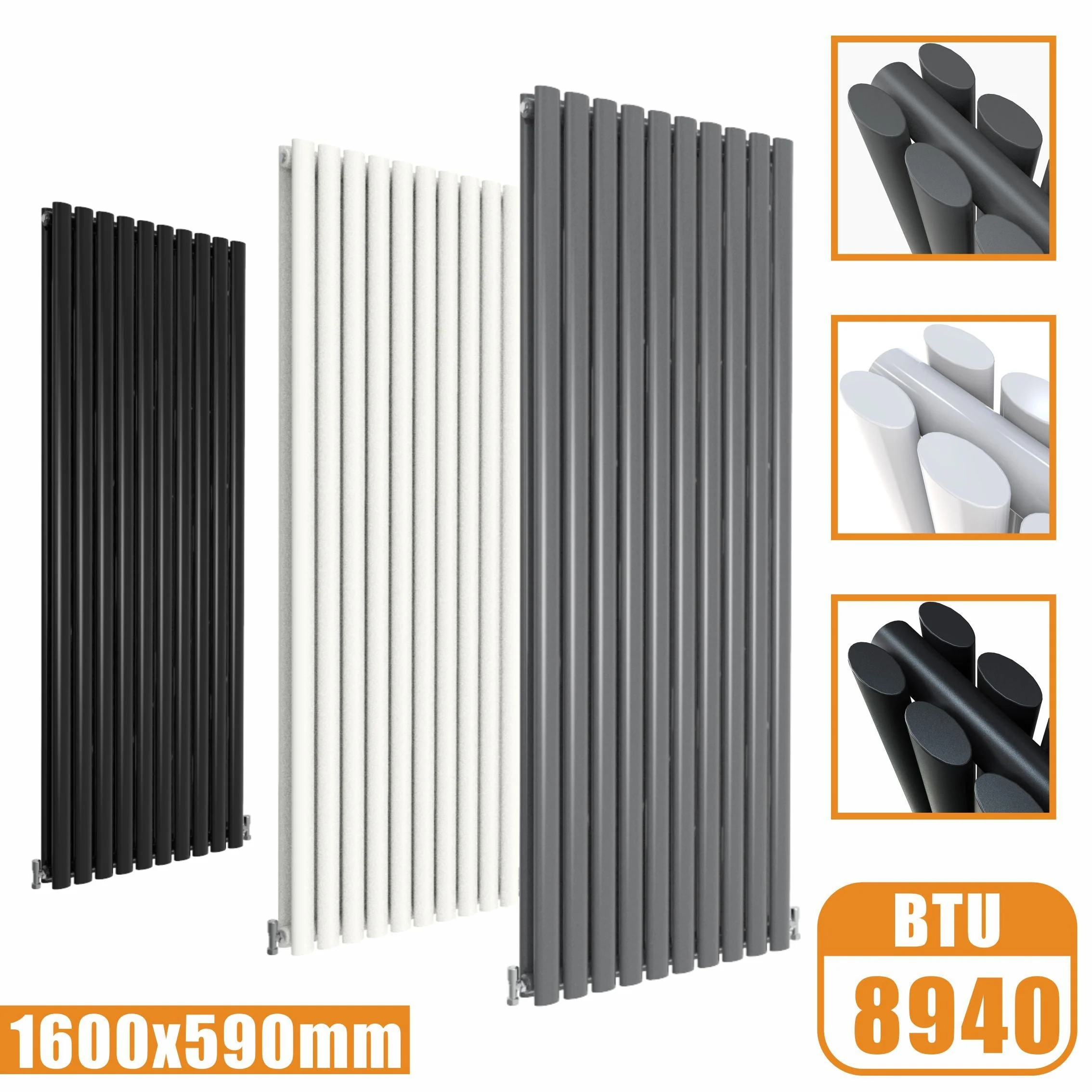 Sky Bathroom White/Anthracite/Black Oval Column Tall Vertical Central Heating Radiator - Image 22