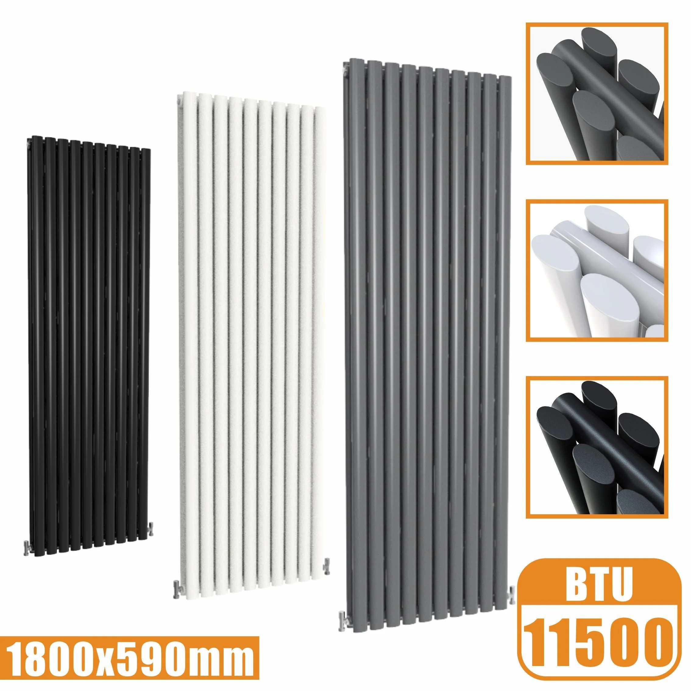 Sky Bathroom White/Anthracite/Black Oval Column Tall Vertical Central Heating Radiator - Image 7