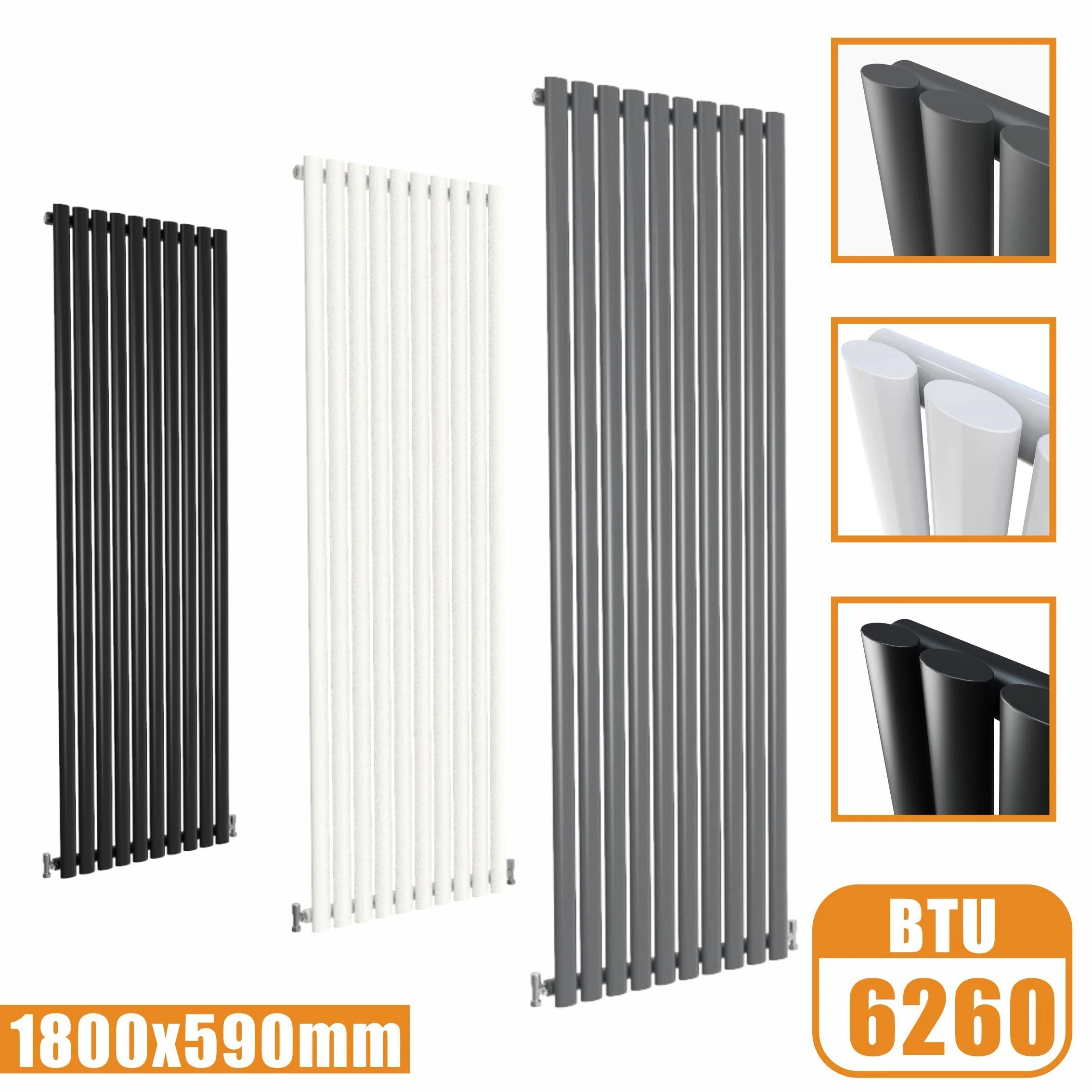 Sky Bathroom White/Anthracite/Black Oval Column Tall Vertical Central Heating Radiator - Image 8