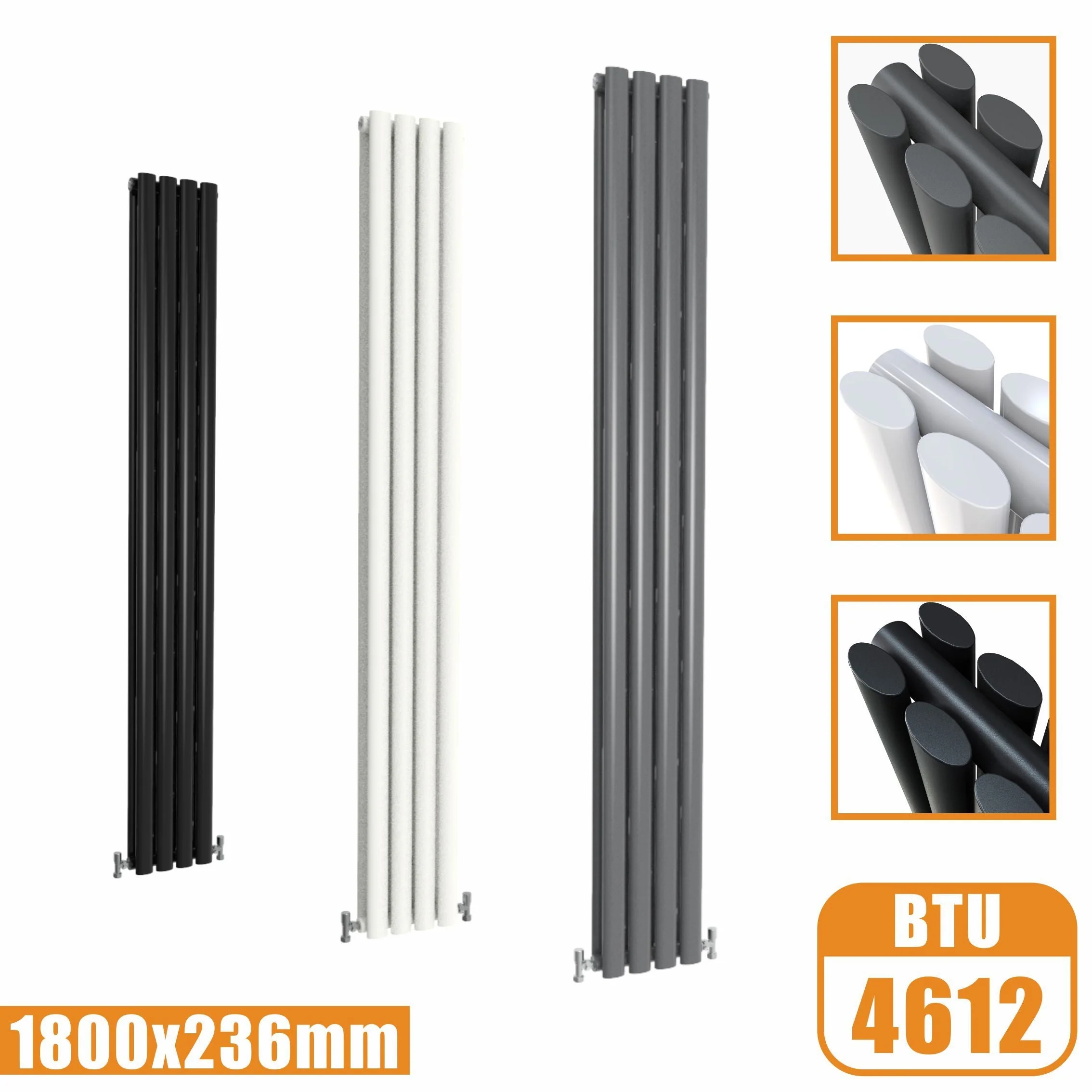 Sky Bathroom White/Anthracite/Black Oval Column Tall Vertical Central Heating Radiator - Image 9