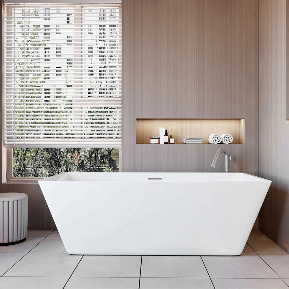 1700x800mm Bath Shower Bathtub Freestanding Double Ended Bath Integral Waste & Overflow - Image 7