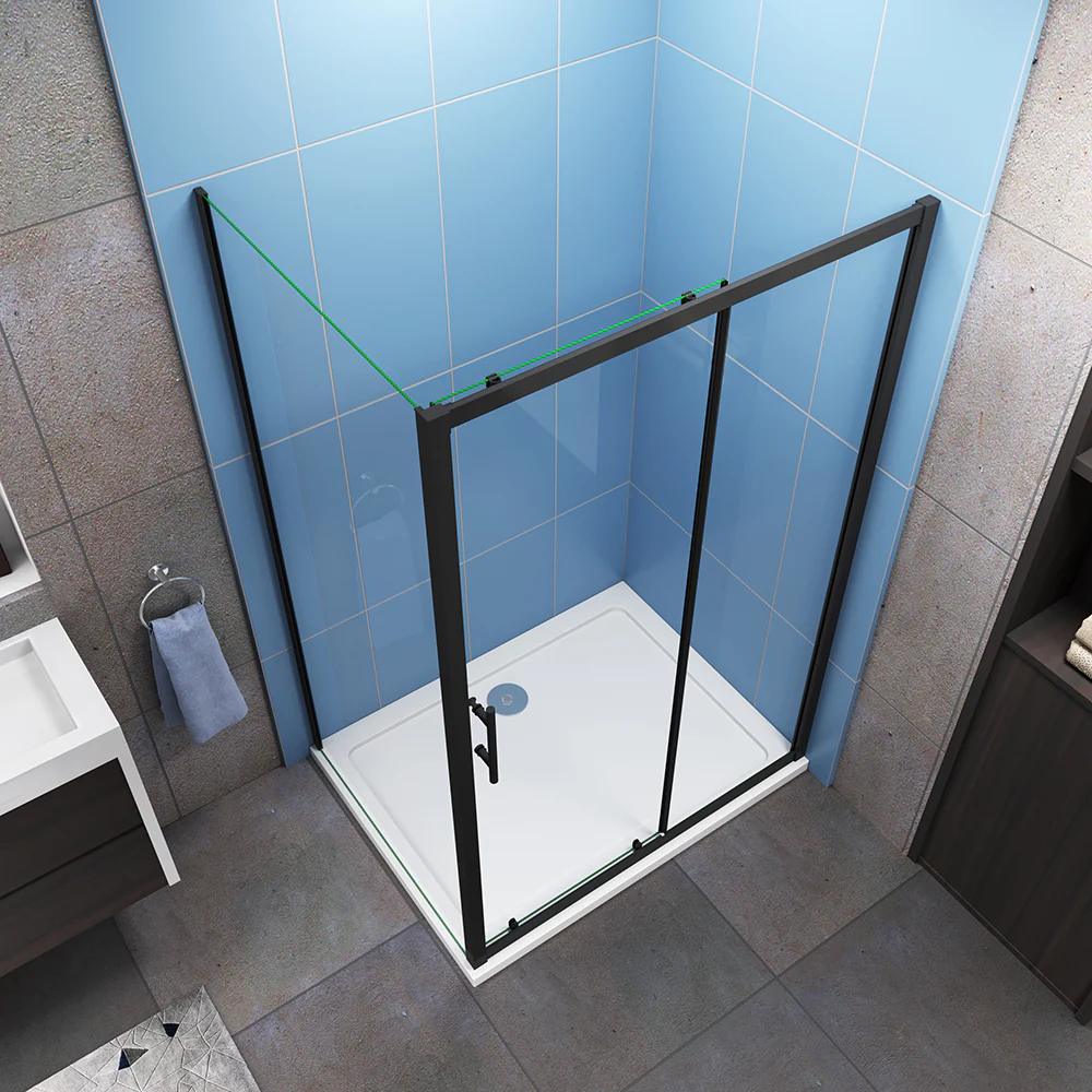 Black Sliding Shower Enclosure 6mm Glass Door Screen Panel& Stone Tray - Image 4