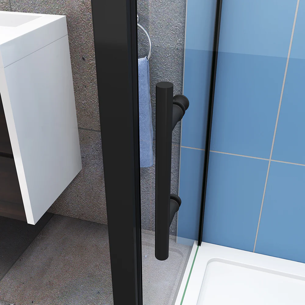 Black Sliding Shower Enclosure 6mm Glass Door Screen Panel& Stone Tray - Image 6