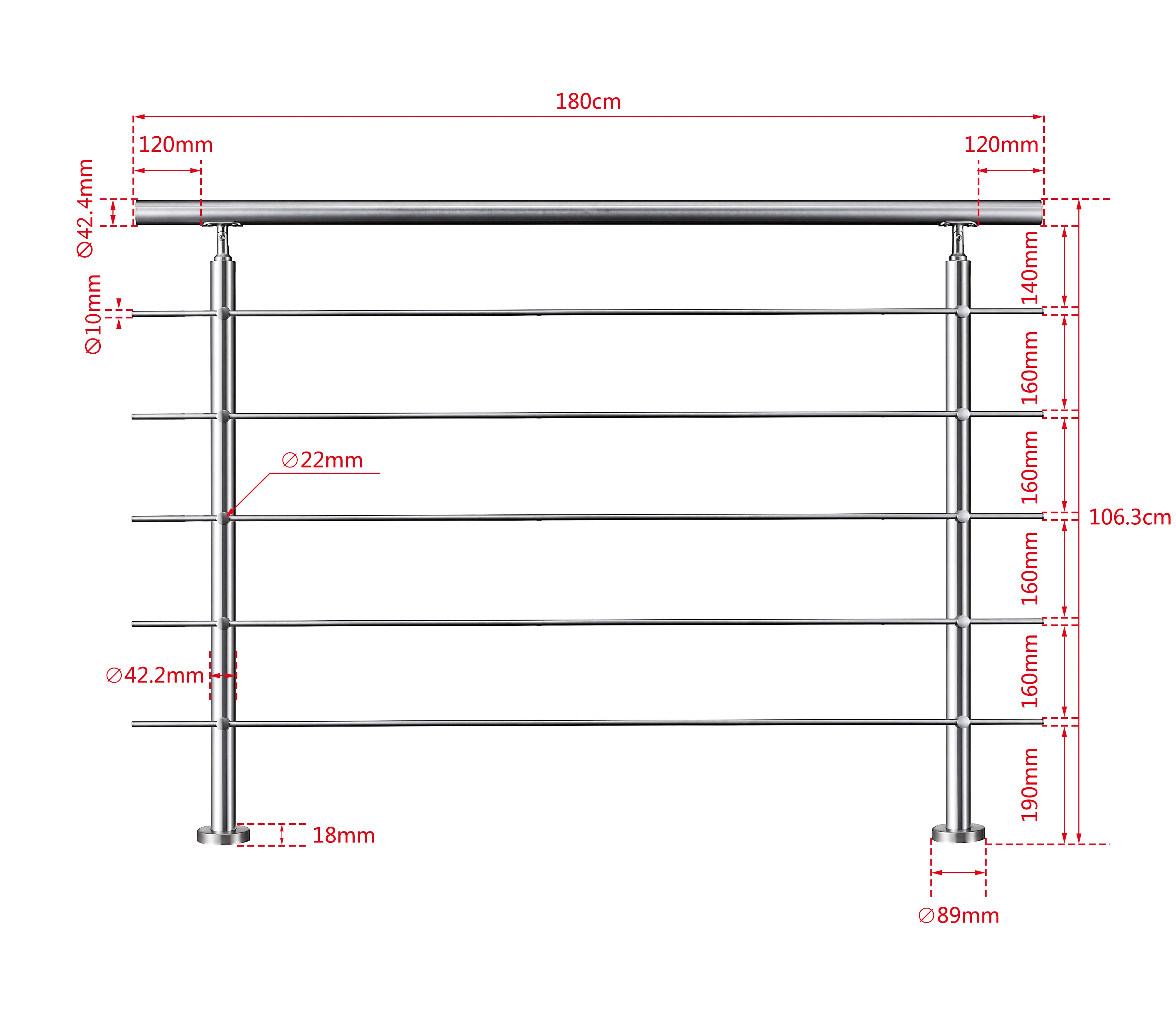 SKY steps 5 Cross bars Stairs Grab Rail Stainless Steel Balustrade Handrail - Image 13