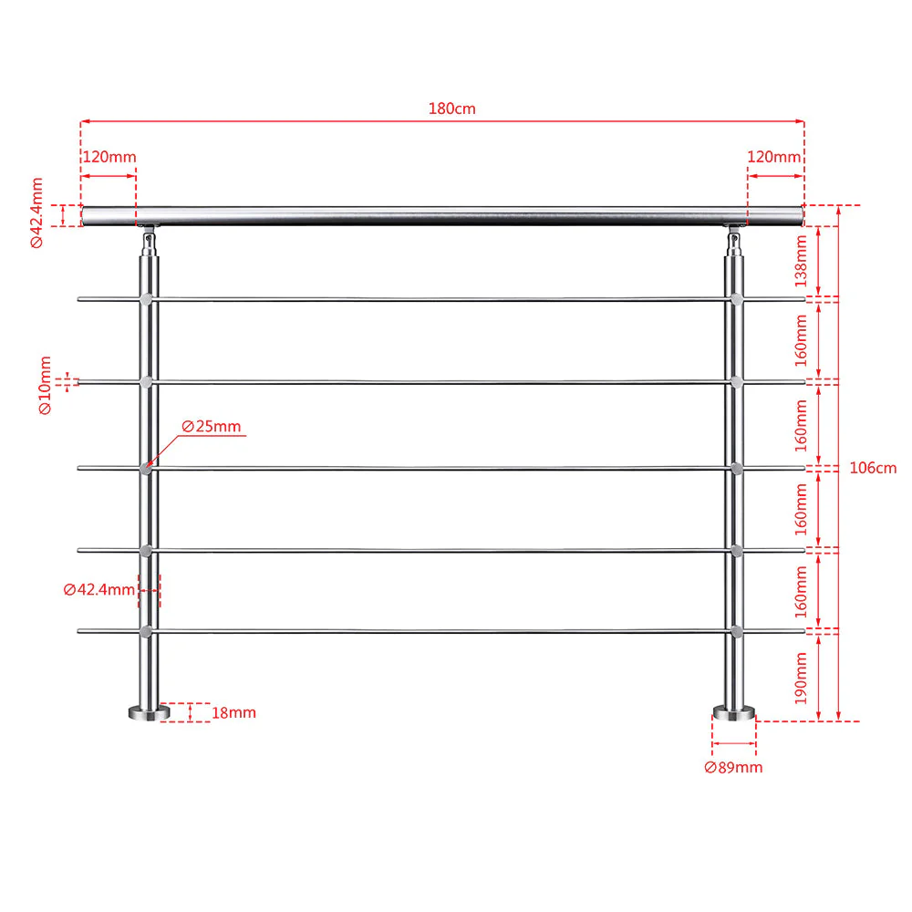 SKY 5 crossbars Balustrade Stairs Stainless Steel handrail - Image 16
