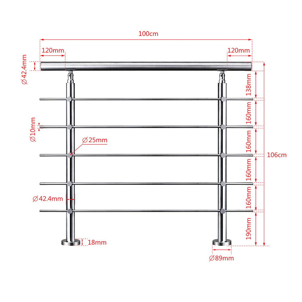 SKY 5 crossbars Balustrade Stairs Stainless Steel handrail - Image 17
