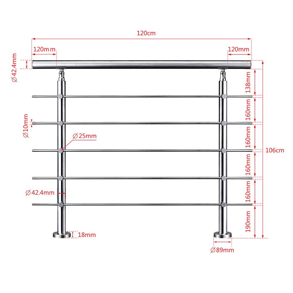 SKY 5 crossbars Balustrade Stairs Stainless Steel handrail - Image 18