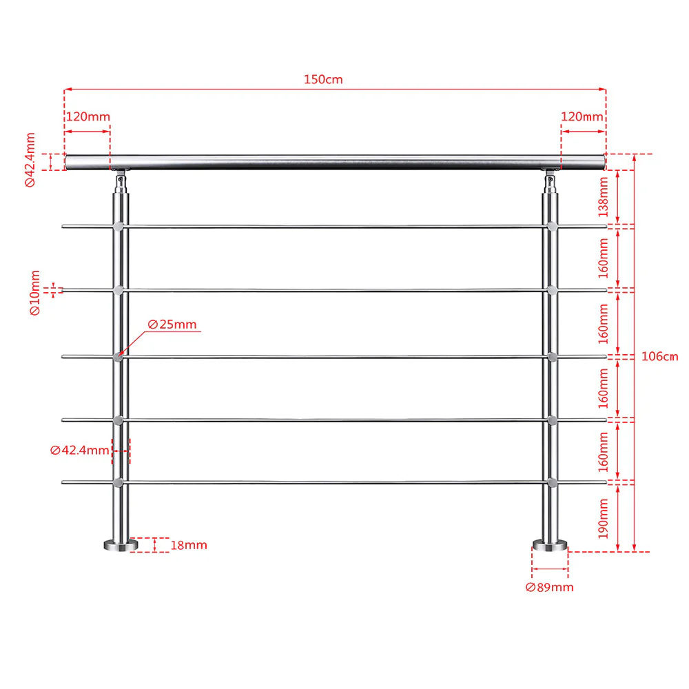 SKY 5 crossbars Balustrade Stairs Stainless Steel handrail - Image 19