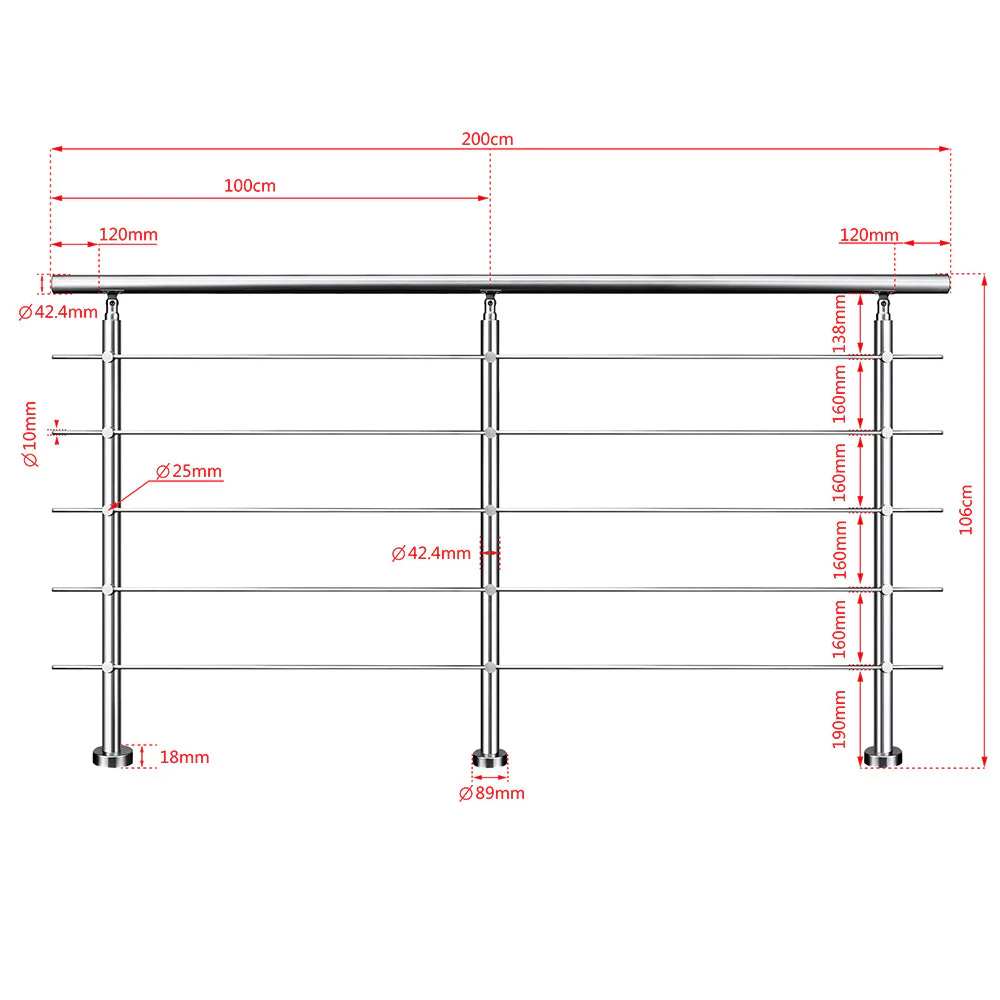 SKY 5 crossbars Balustrade Stairs Stainless Steel handrail - Image 20