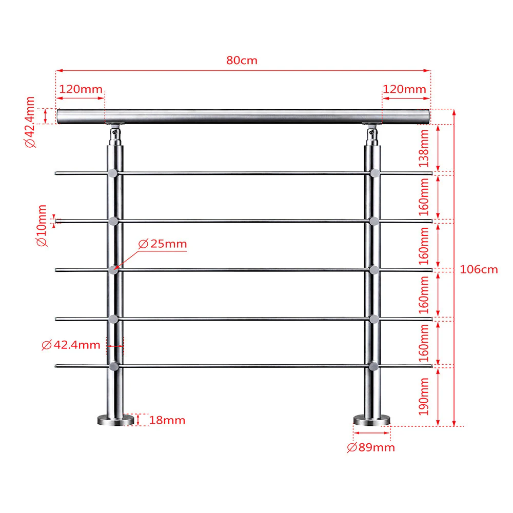 SKY 5 crossbars Balustrade Stairs Stainless Steel handrail - Image 8