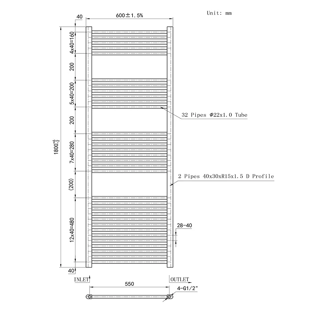 SKY Bathroom Heating Towel Rail Straight Anthracite Ladder Warmer Radiator - Image 11