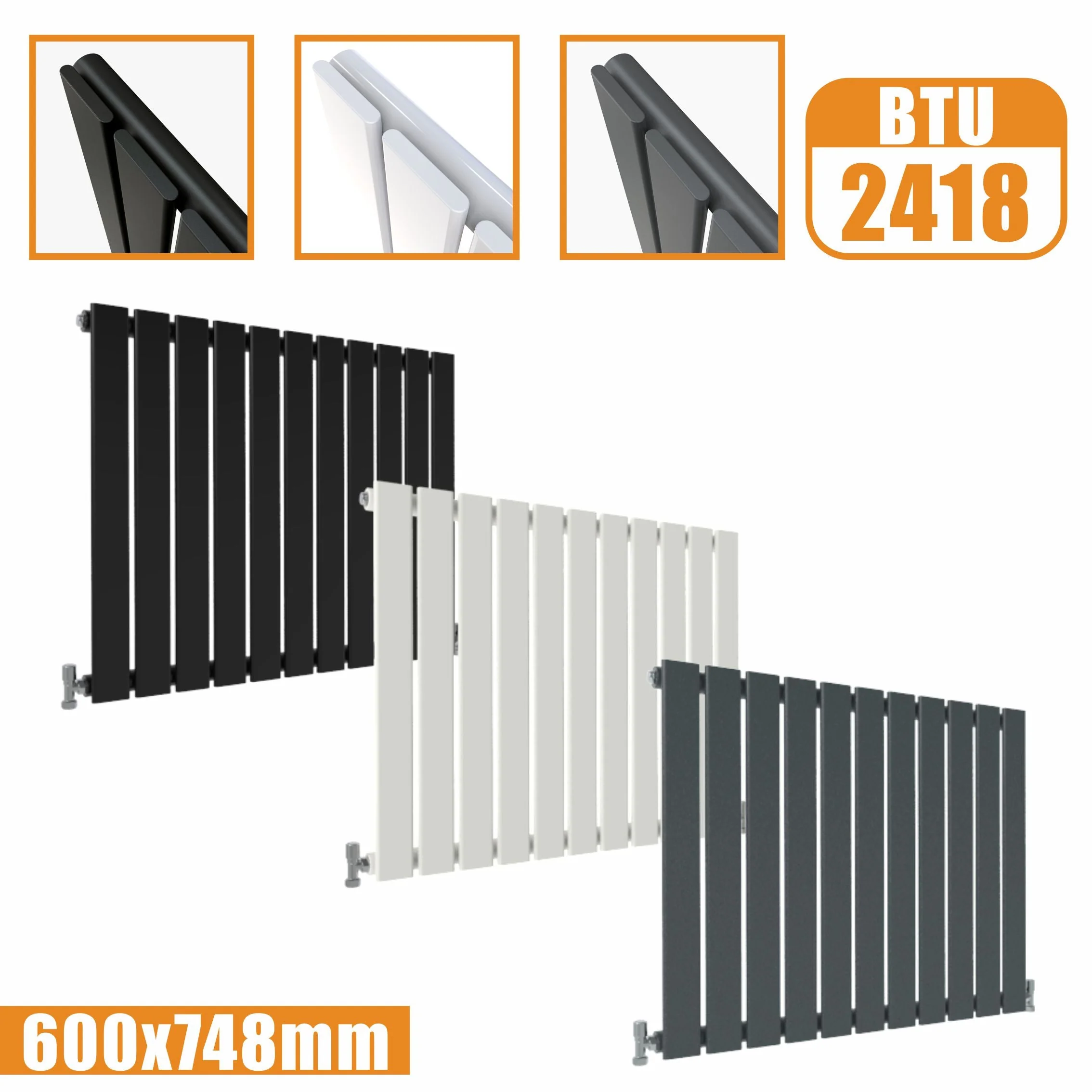 SKY Bath Black & White & Anthracite Horizontal Designer Radiator - Image 14