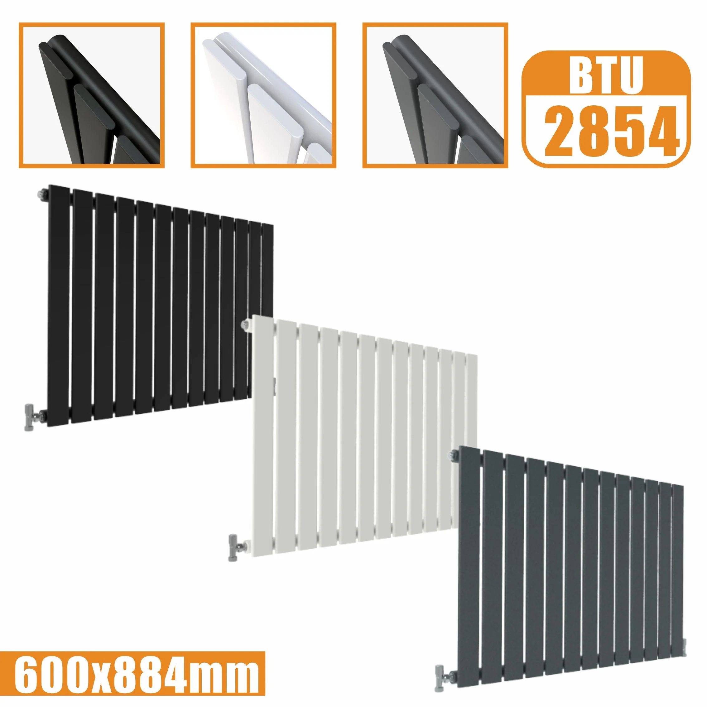 SKY Bath Black & White & Anthracite Horizontal Designer Radiator - Image 16