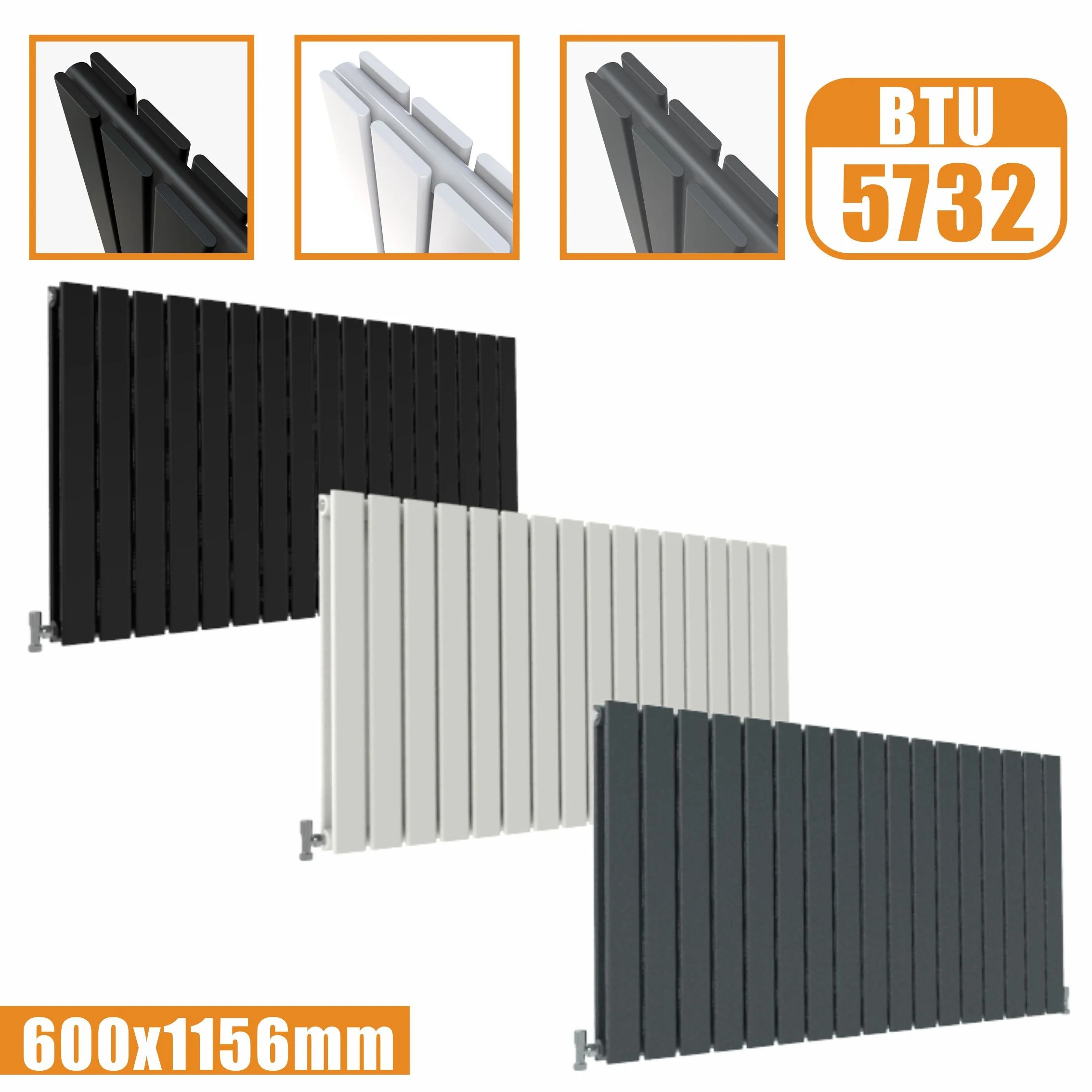 SKY Bath Black & White & Anthracite Horizontal Designer Radiator - Image 19