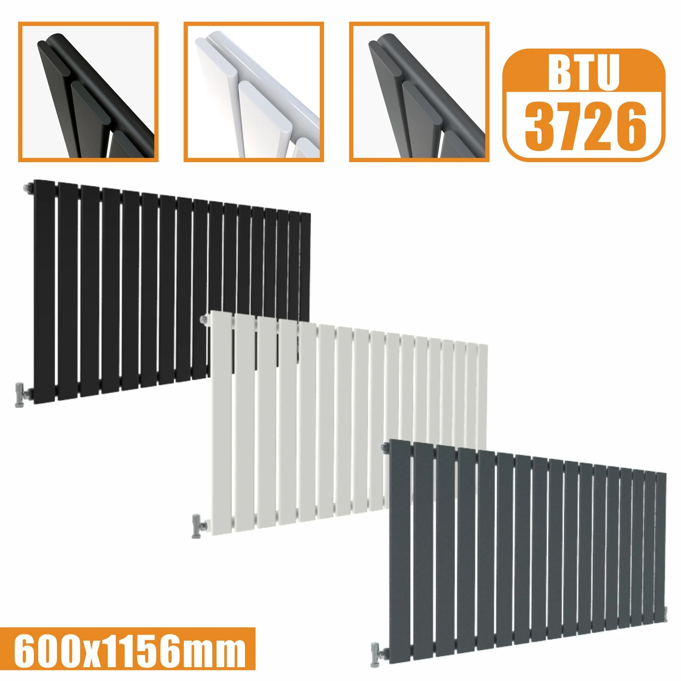 SKY Bath Black & White & Anthracite Horizontal Designer Radiator - Image 20