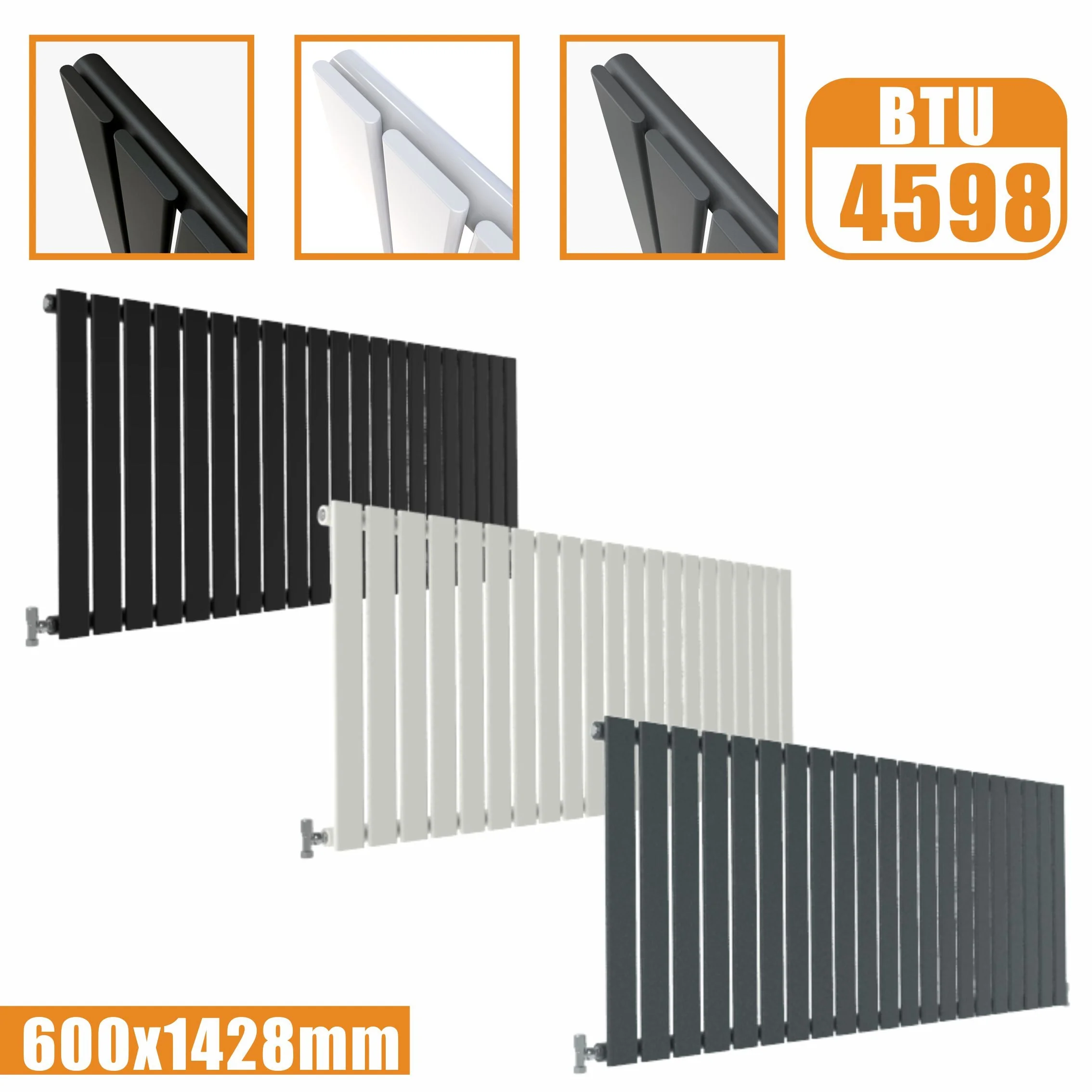 SKY Bath Black & White & Anthracite Horizontal Designer Radiator - Image 22