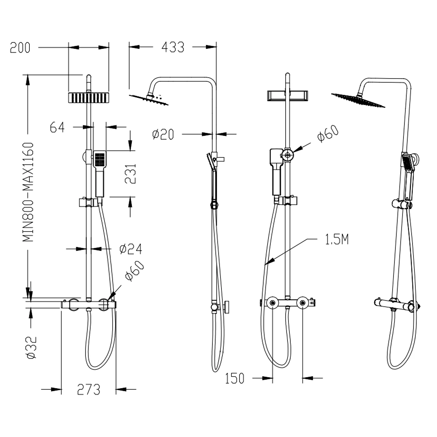 SKY NEW Bathroom Thermostatic Shower Mixer Silver Chrome Finish Set - Image 12