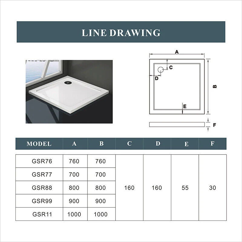 Stone Tray Shower Enclosure Walk In Bathroom Square / Rectangle + Free waste - Image 6