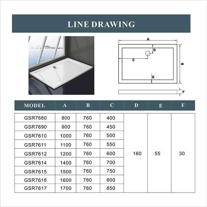 Stone Tray Shower Enclosure Walk In Bathroom Square / Rectangle + Free waste - Image 8