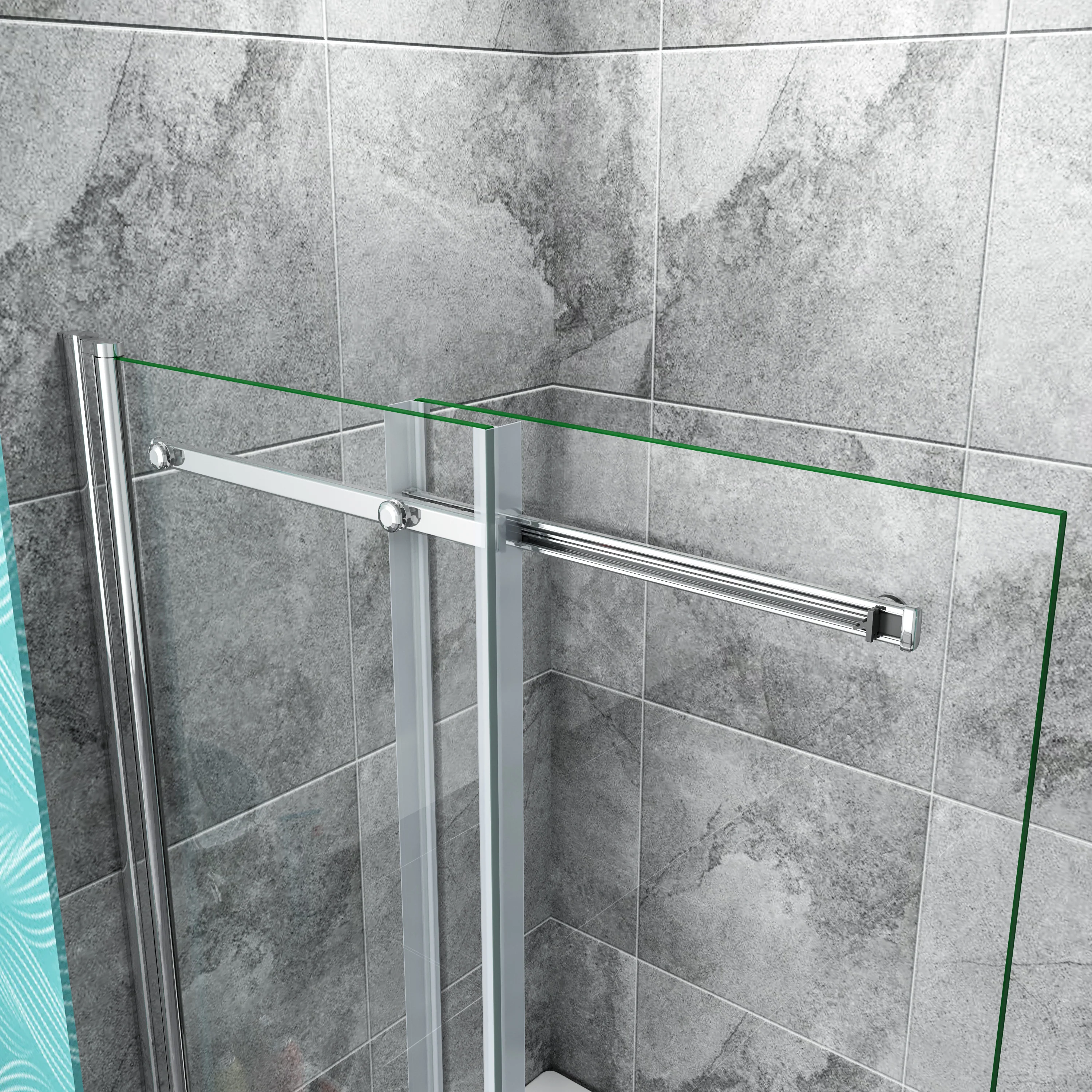 Sliding Bath Screen Fixed Pivot Shower Doors Double Panels - Image 2